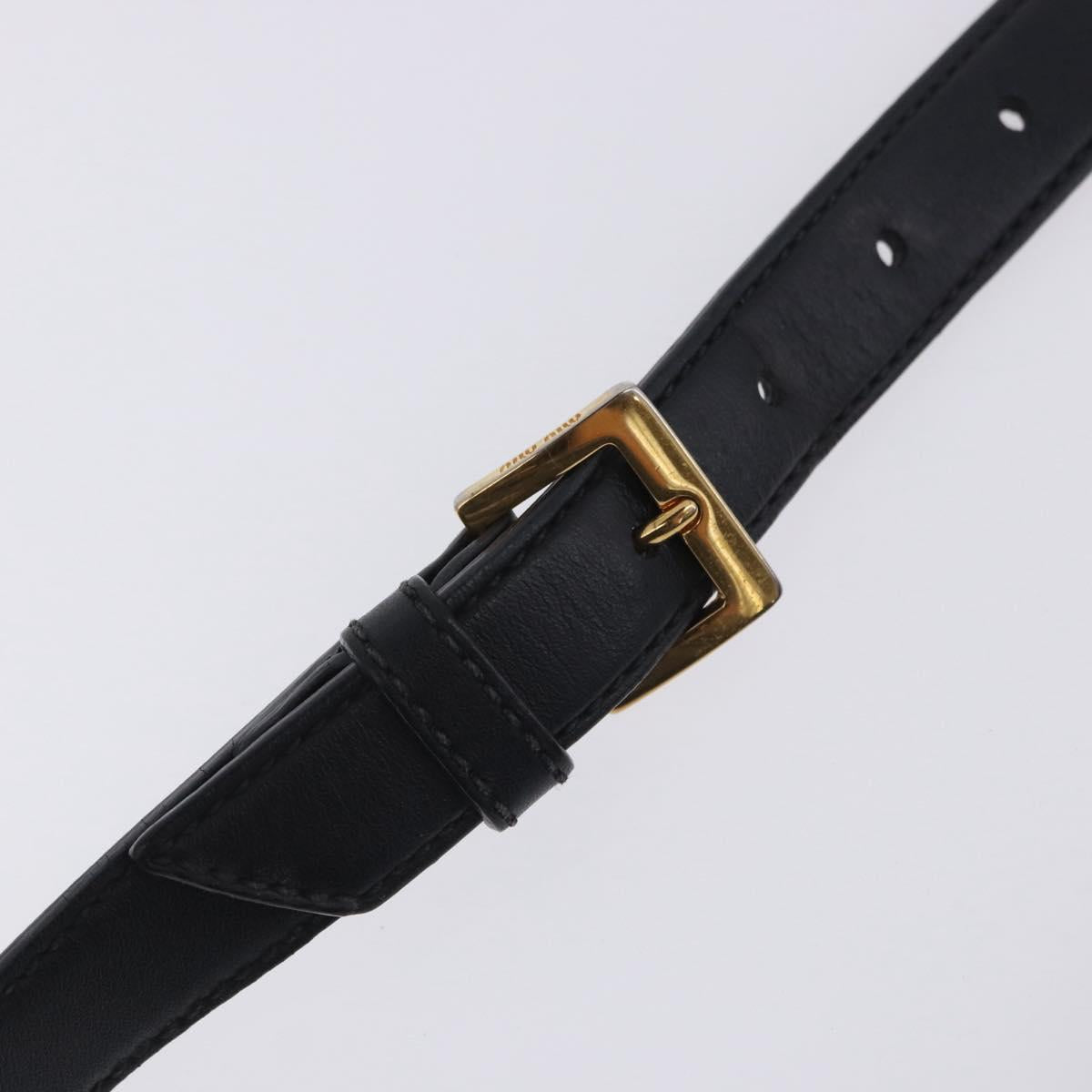 Miu Miu Hand Bag Leather 2way Black Gold Tone Auth ka6192A