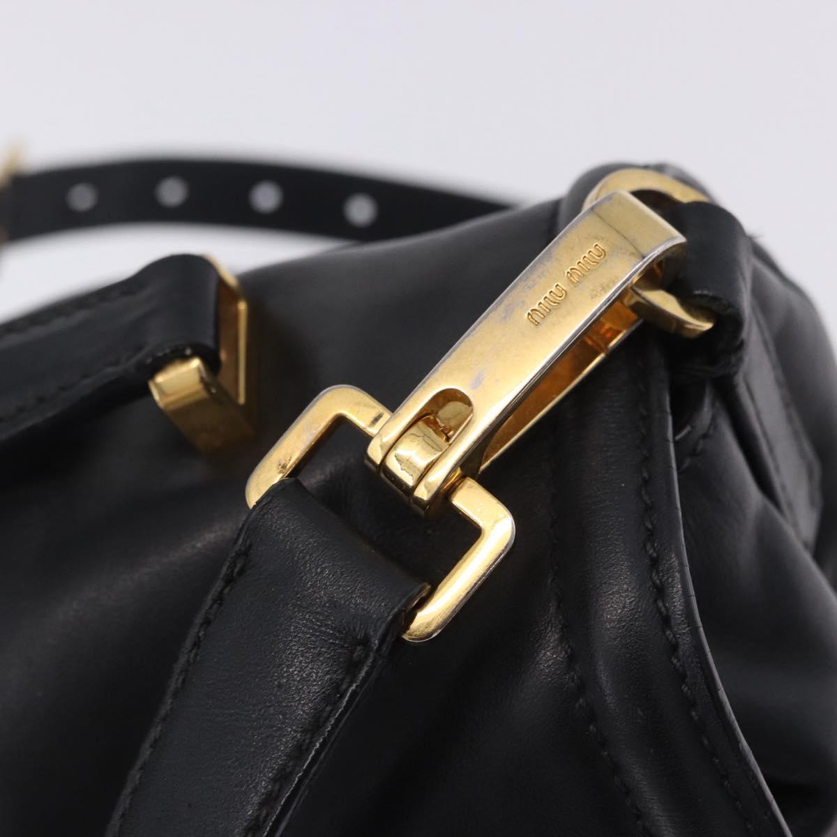 Miu Miu Hand Bag Leather 2way Black Gold Tone Auth ka6192A