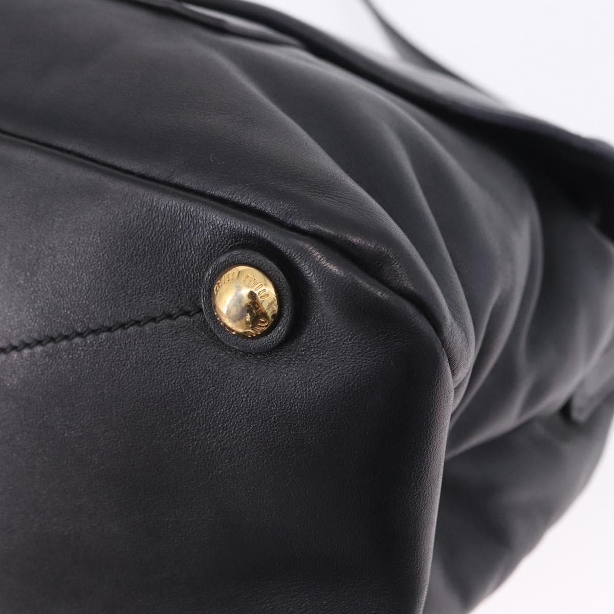 Miu Miu Hand Bag Leather 2way Black Gold Tone Auth ka6192A