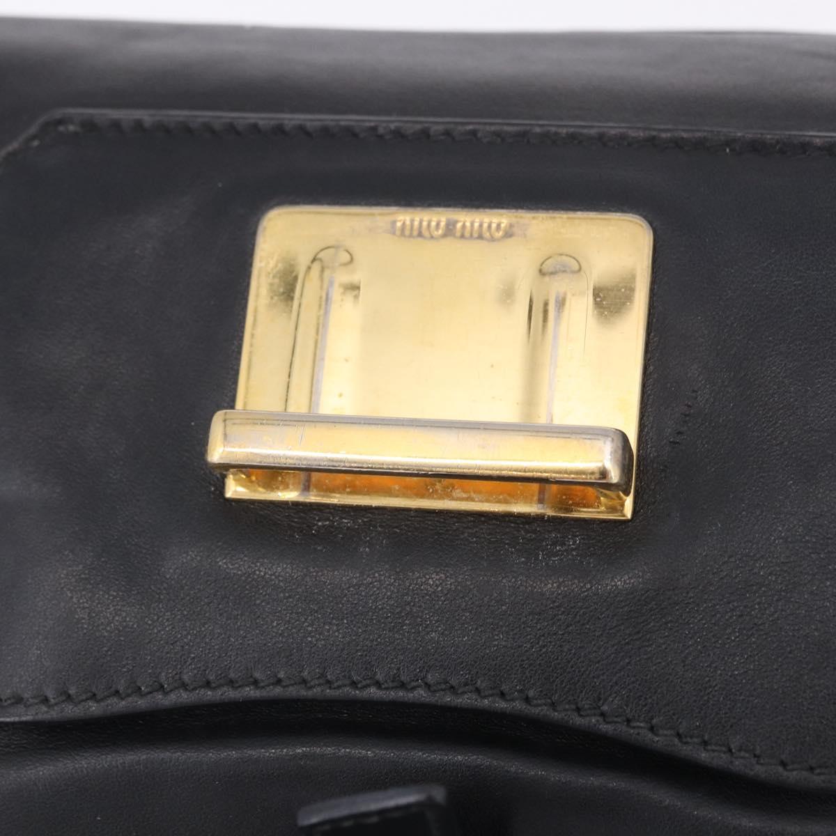 Miu Miu Hand Bag Leather 2way Black Gold Tone Auth ka6192A
