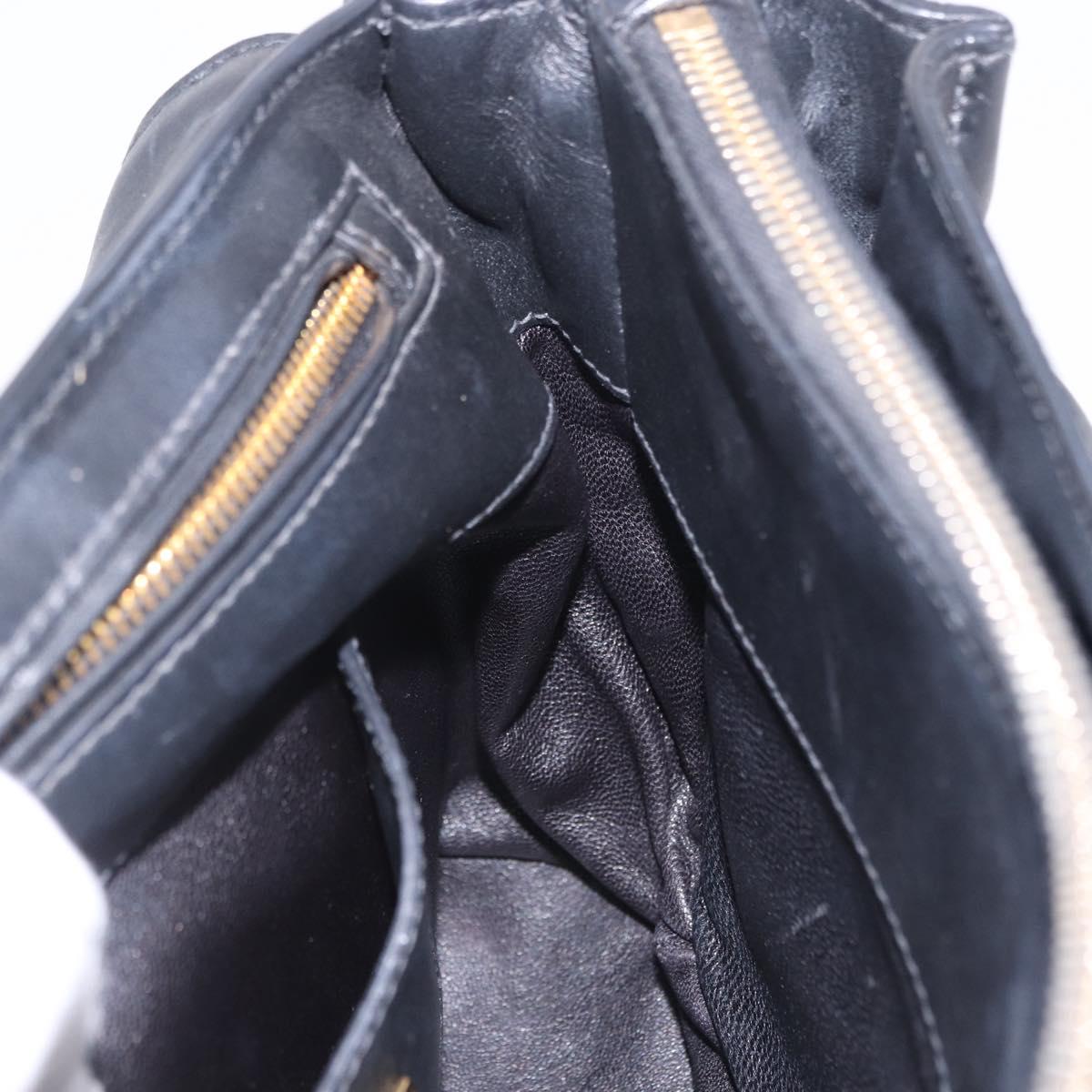 Miu Miu Hand Bag Leather 2way Black Gold Tone Auth ka6192A