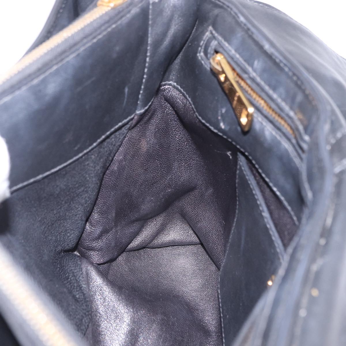 Miu Miu Hand Bag Leather 2way Black Gold Tone Auth ka6192A