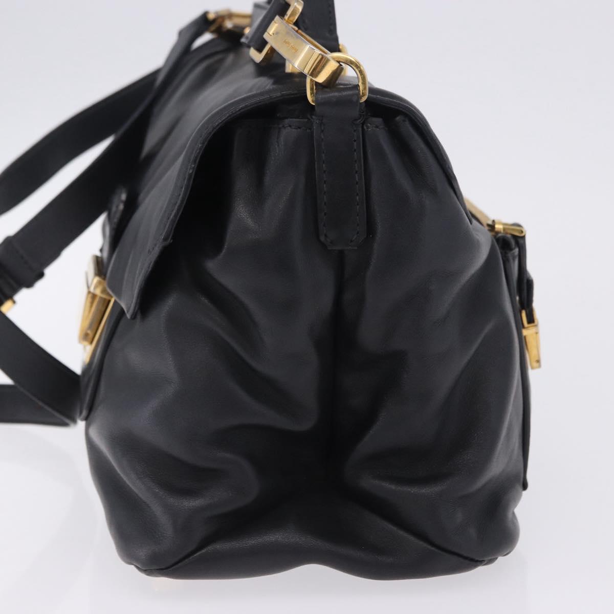 Miu Miu Hand Bag Leather 2way Black Gold Tone Auth ka6192A