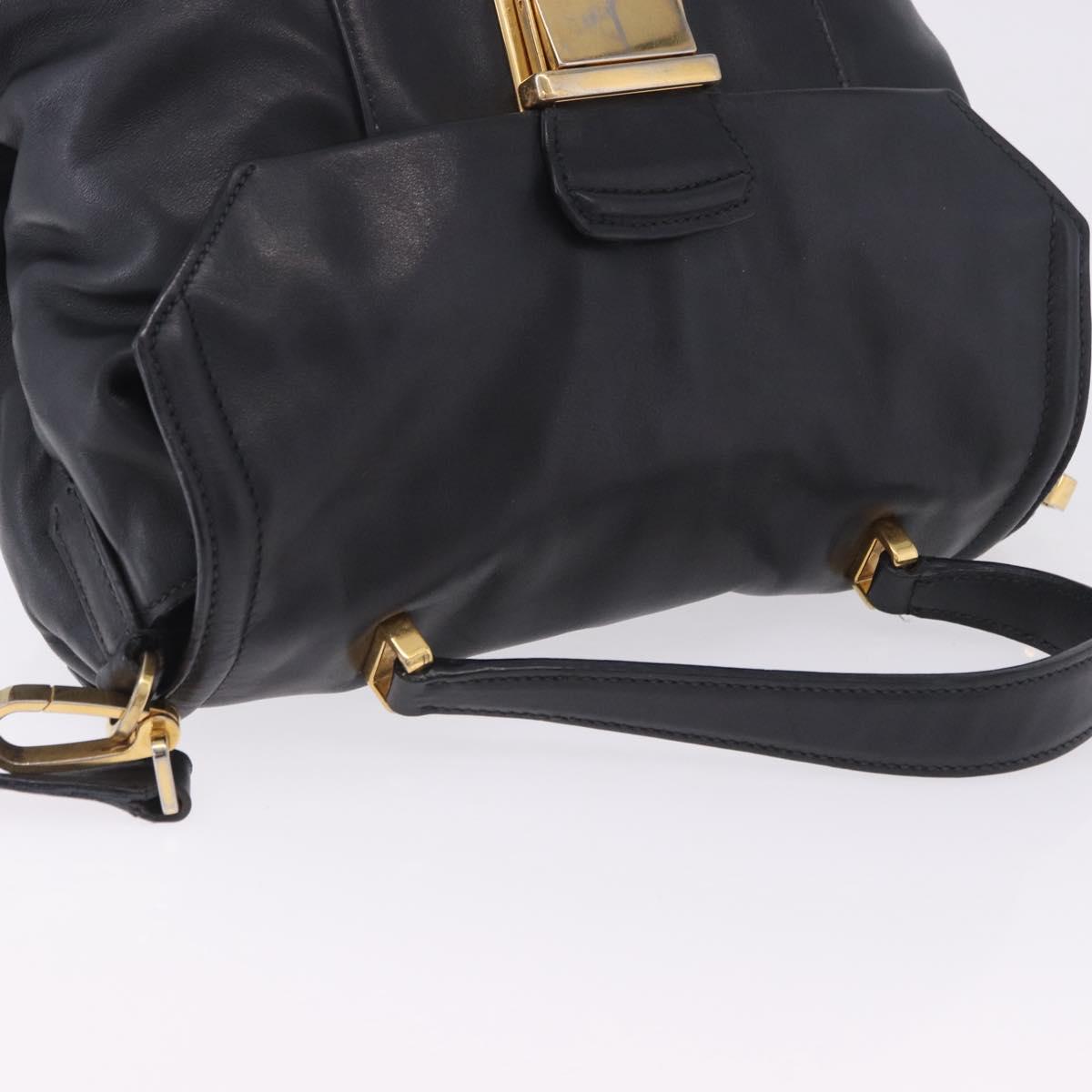 Miu Miu Hand Bag Leather 2way Black Gold Tone Auth ka6192A