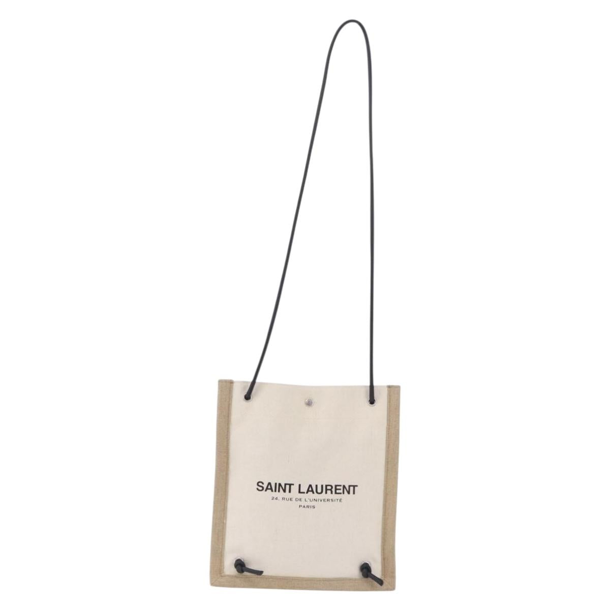 SAINT LAURENT Shoulder Bag Canvas White Silver 710272 Auth ka6194V