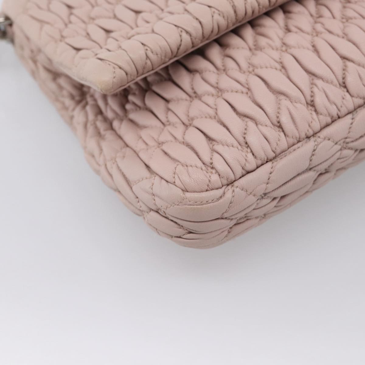 Miu Miu Matelasse Shoulder Bag Leather Pink Silver Auth ka6197V