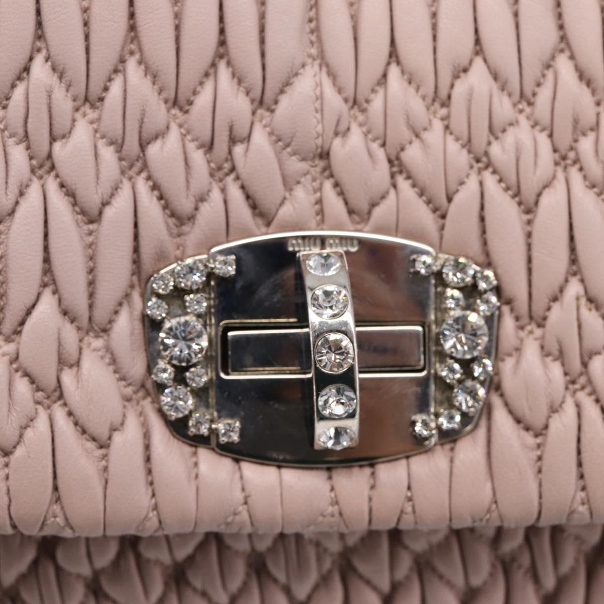 Miu Miu Matelasse Shoulder Bag Leather Pink Silver Auth ka6197V