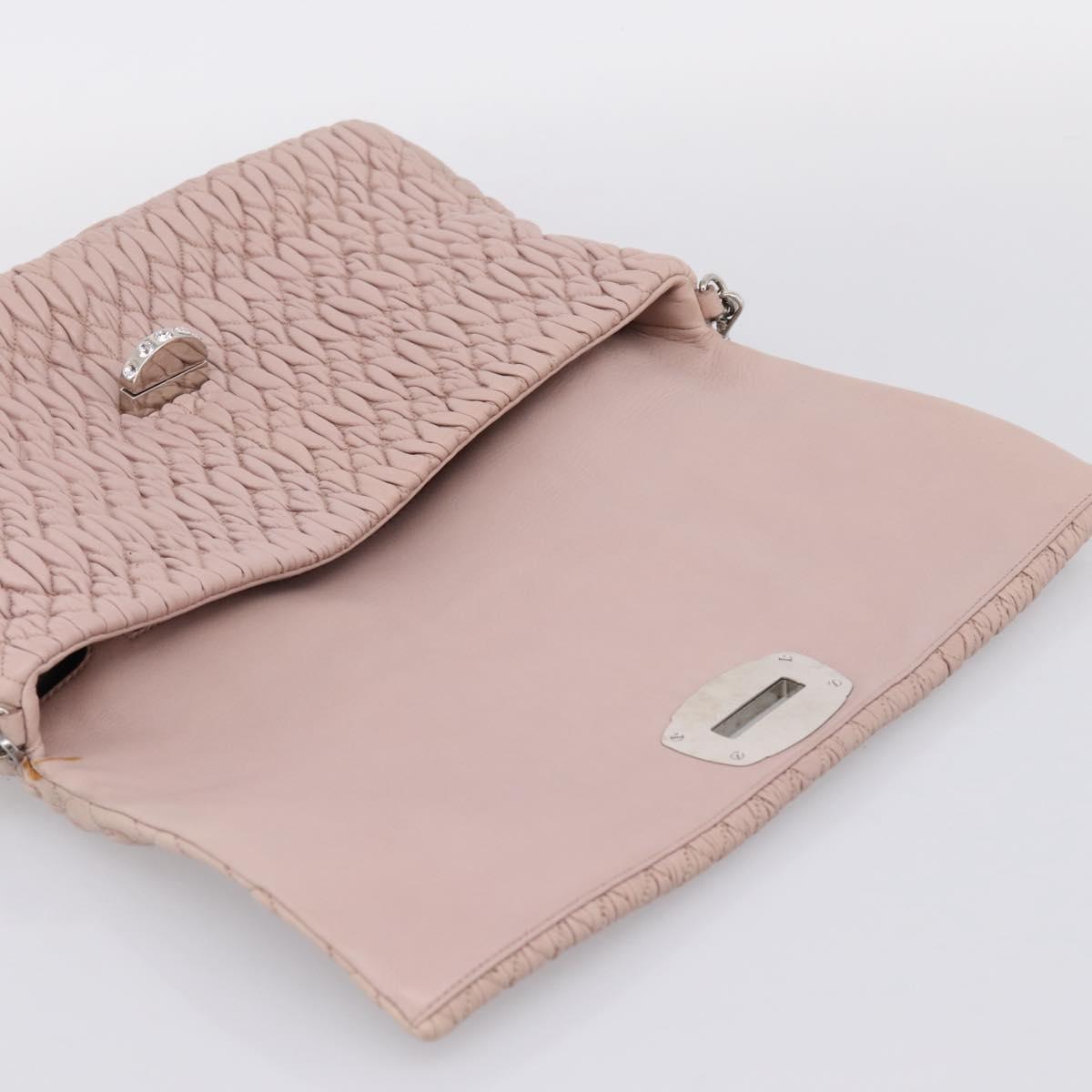 Miu Miu Matelasse Shoulder Bag Leather Pink Silver Auth ka6197V