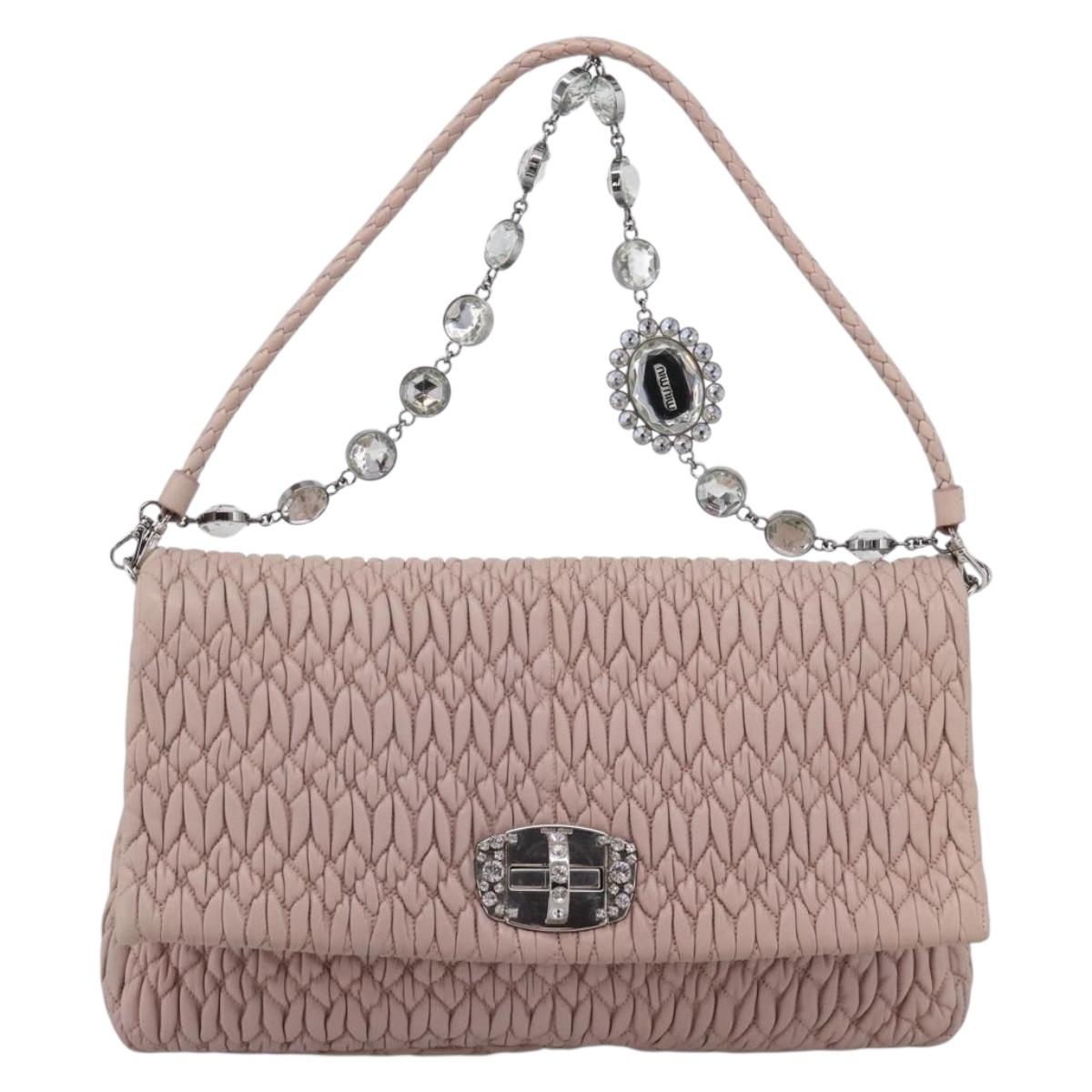 Miu Miu Matelasse Shoulder Bag Leather Pink Silver Auth ka6197V