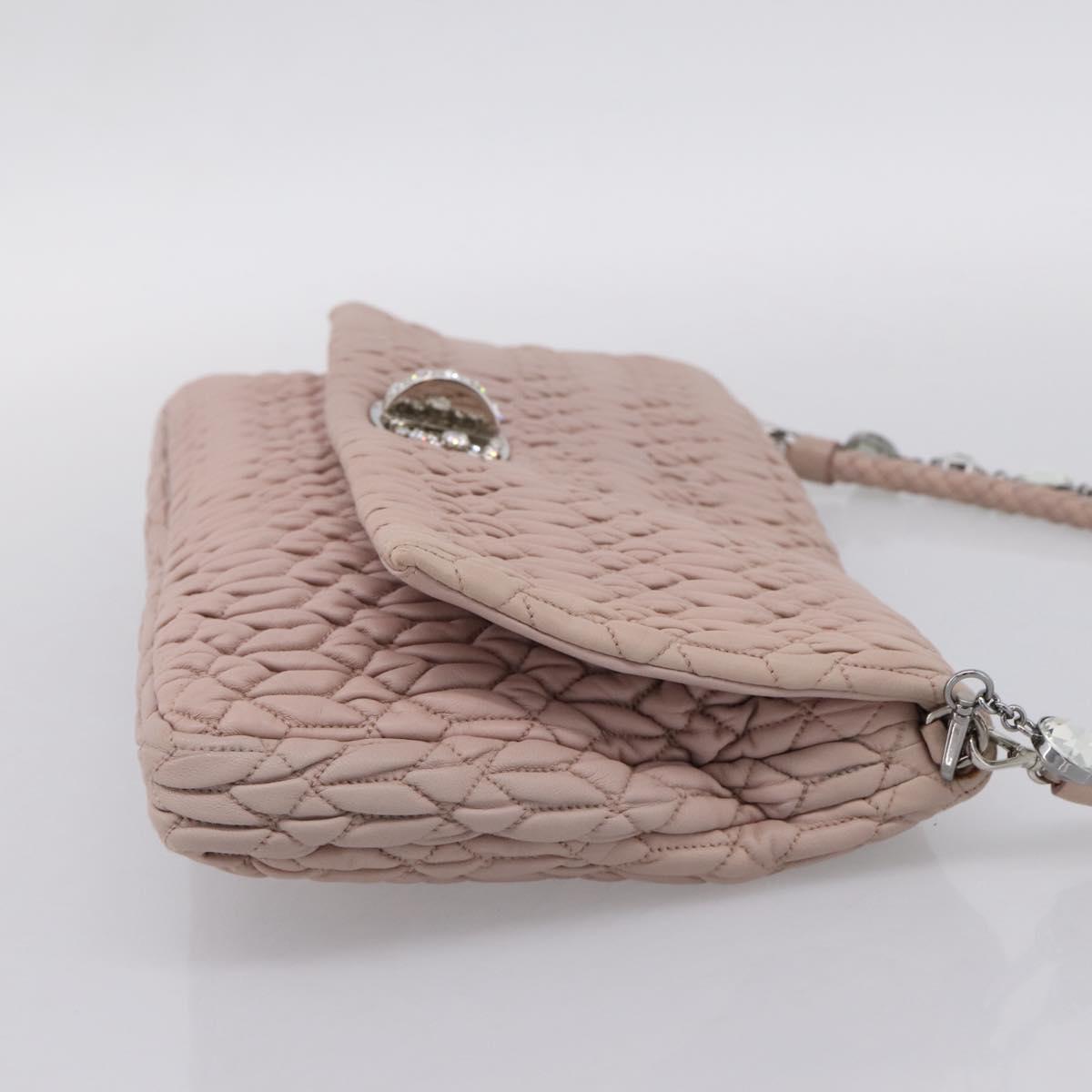Miu Miu Matelasse Shoulder Bag Leather Pink Silver Auth ka6197V