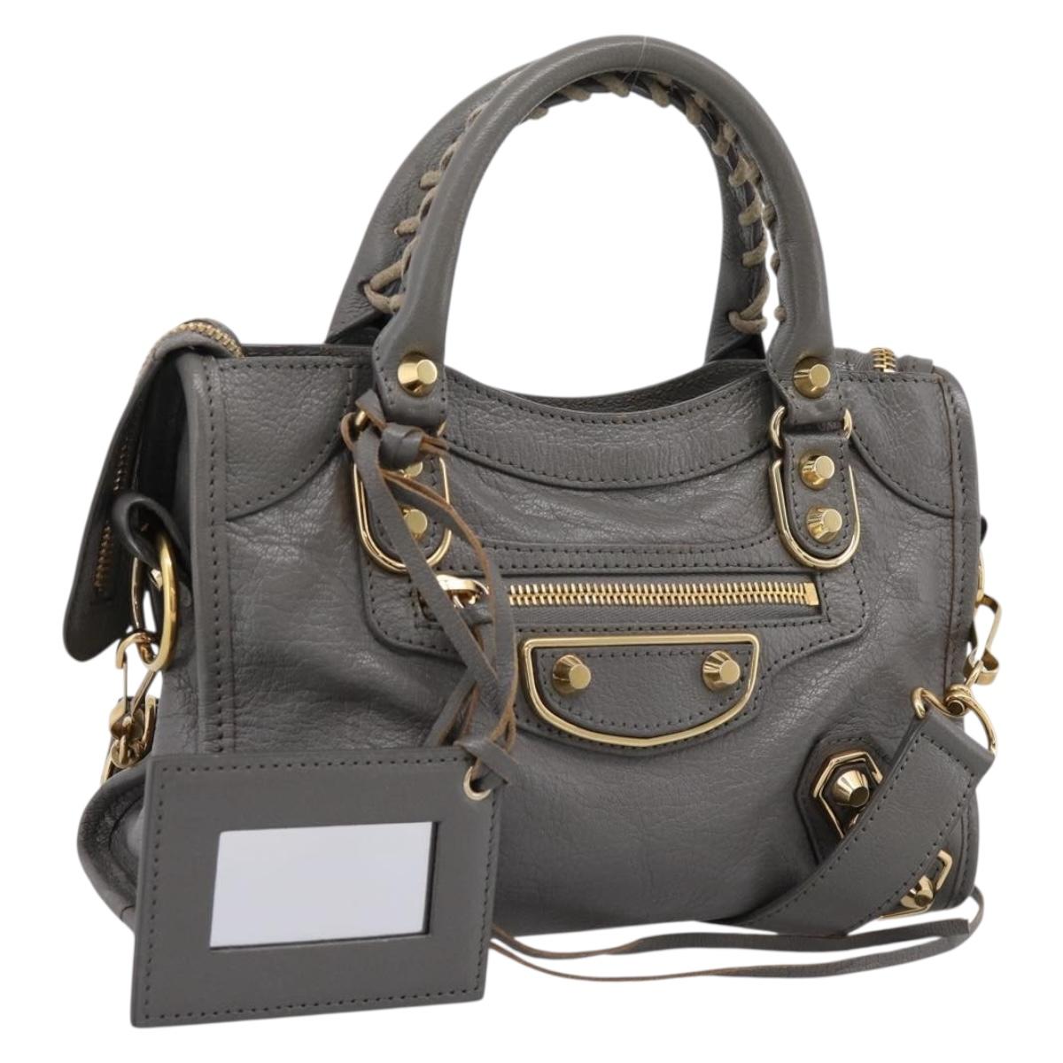BALENCIAGA Classic Metal Edge City Hand Bag Leather Gray 390160 Auth ka6198M