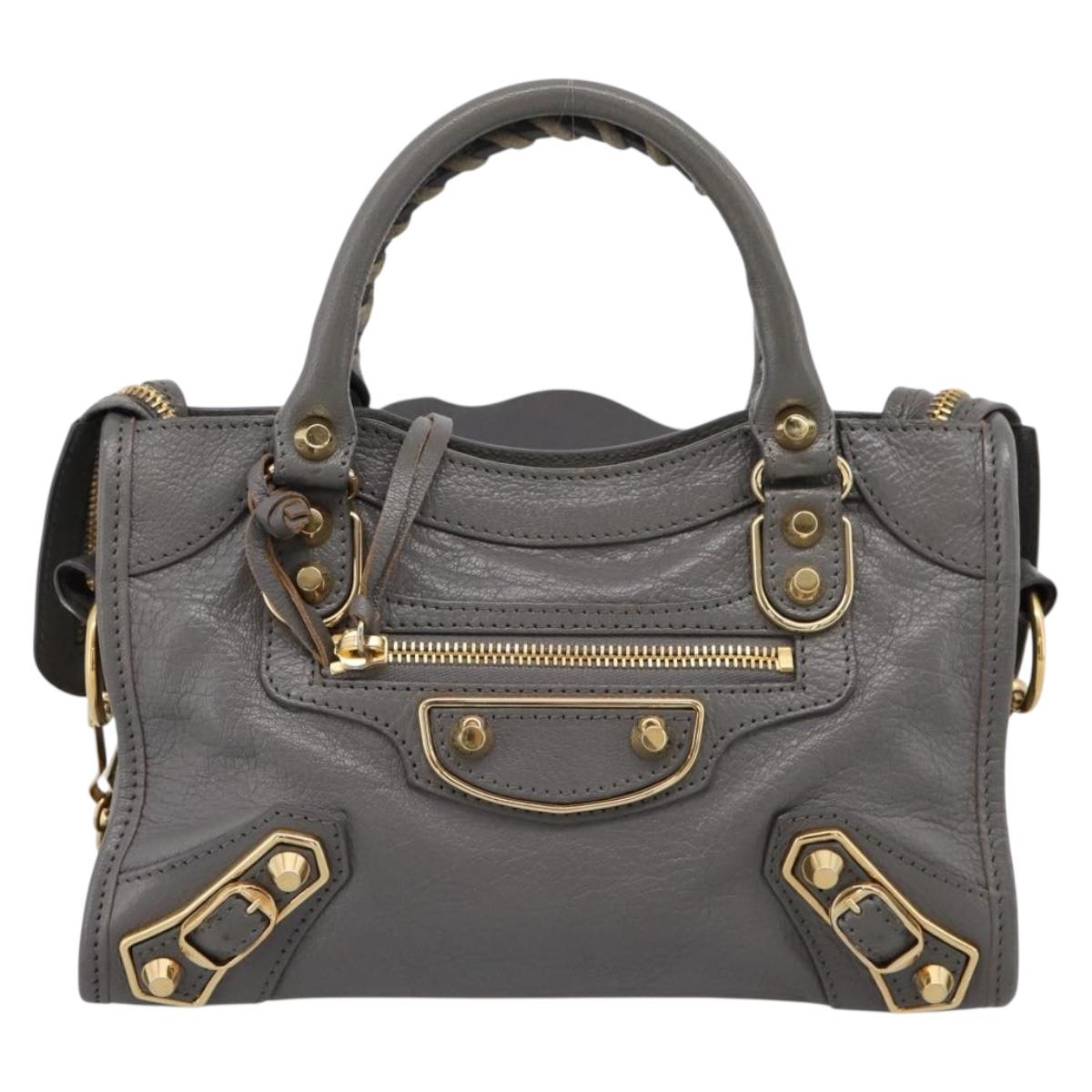 BALENCIAGA Classic Metal Edge City Hand Bag Leather Gray 390160 Auth ka6198M