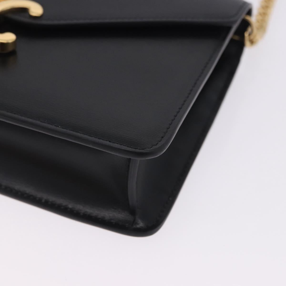 CELINE Triomphe Chain Shoulder Bag Leather Black Gold Tone Auth ka6199SAM