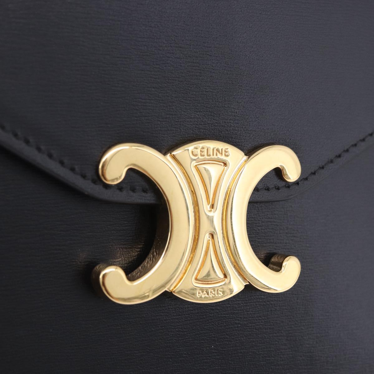 CELINE Triomphe Chain Shoulder Bag Leather Black Gold Tone Auth ka6199SAM