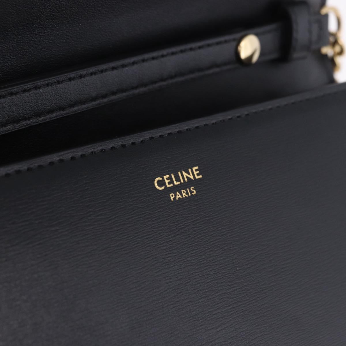 CELINE Triomphe Chain Shoulder Bag Leather Black Gold Tone Auth ka6199SAM