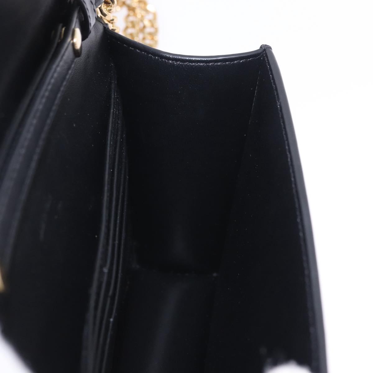 CELINE Triomphe Chain Shoulder Bag Leather Black Gold Tone Auth ka6199SAM