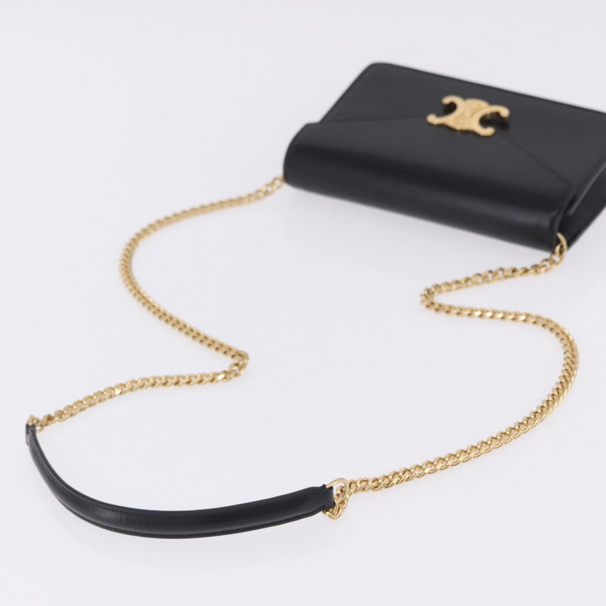 CELINE Triomphe Chain Shoulder Bag Leather Black Gold Tone Auth ka6199SAM