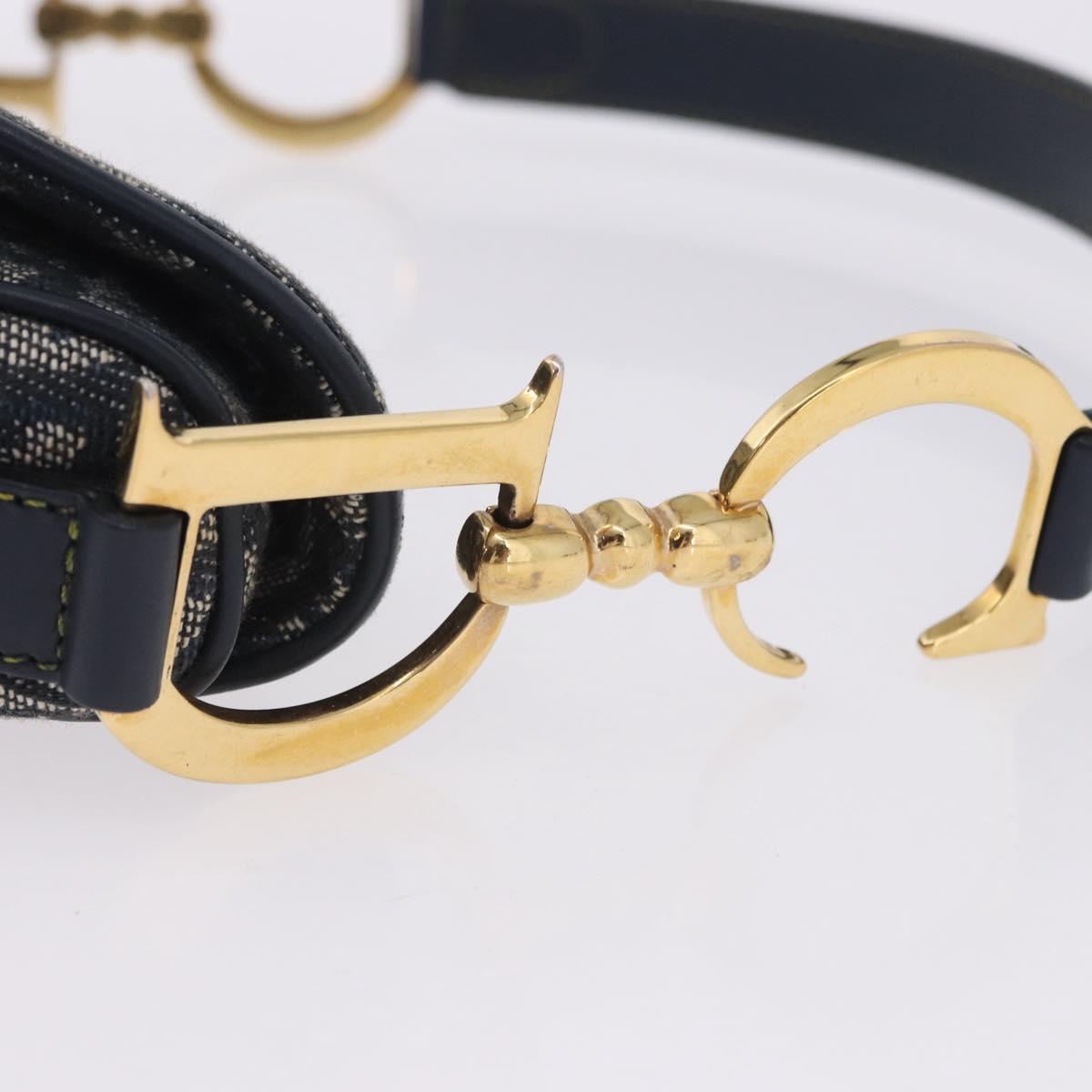 Christian Dior Trotter Canvas Saddle Shoulder Bag Navy Gold Tone Auth ka6200V