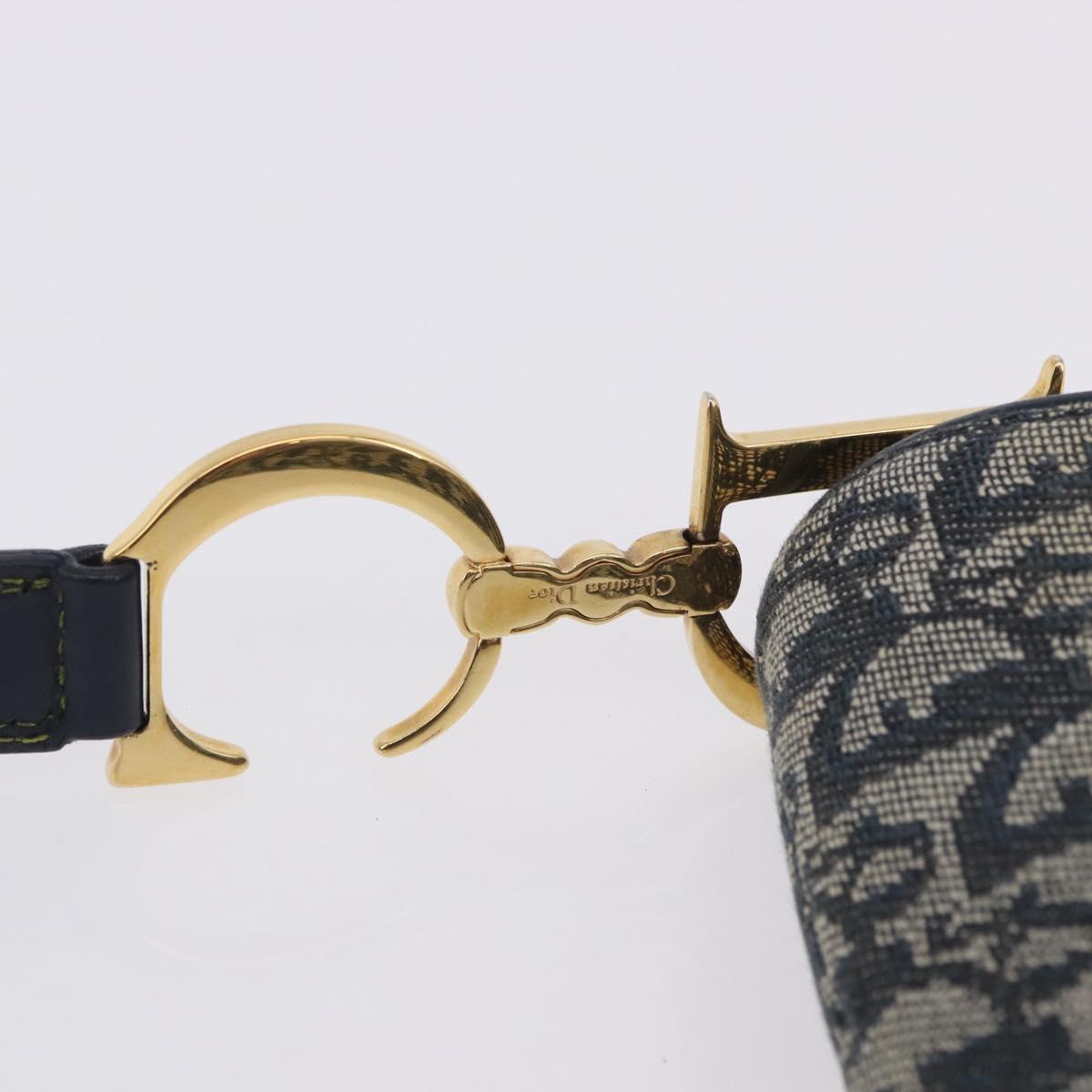 Christian Dior Trotter Canvas Saddle Shoulder Bag Navy Gold Tone Auth ka6200V