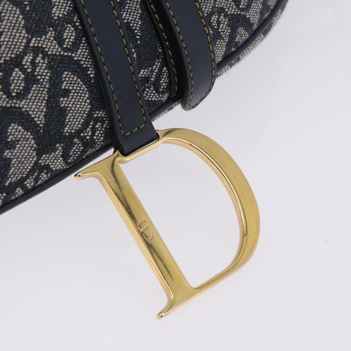Christian Dior Trotter Canvas Saddle Shoulder Bag Navy Gold Tone Auth ka6200V