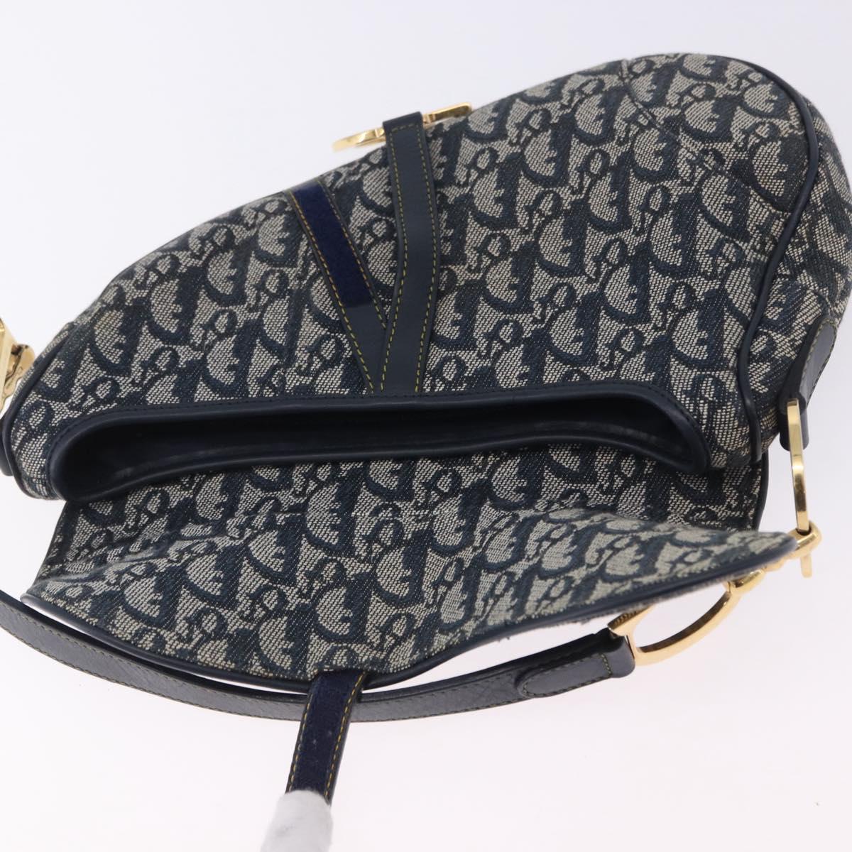 Christian Dior Trotter Canvas Saddle Shoulder Bag Navy Gold Tone Auth ka6200V