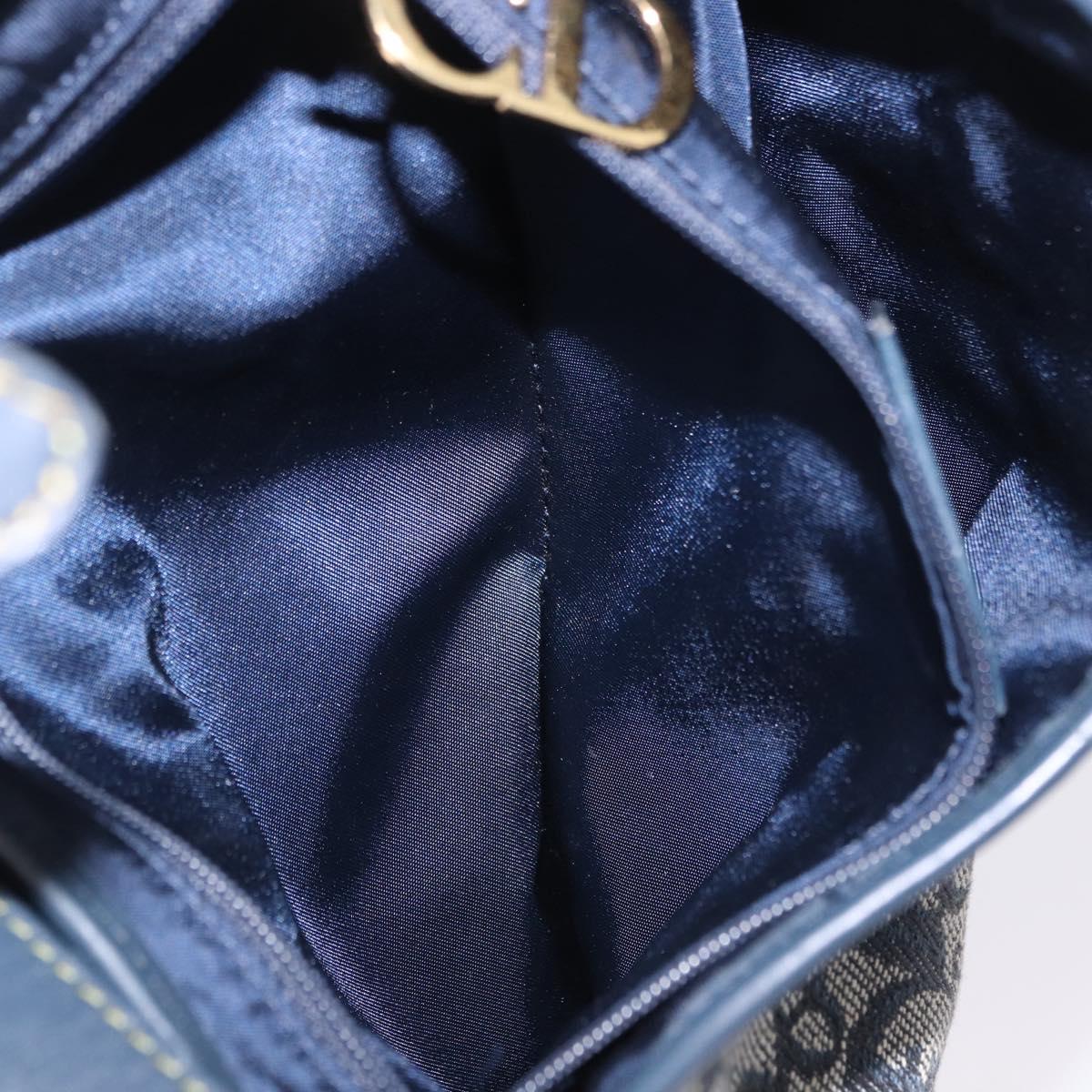 Christian Dior Trotter Canvas Saddle Shoulder Bag Navy Gold Tone Auth ka6200V