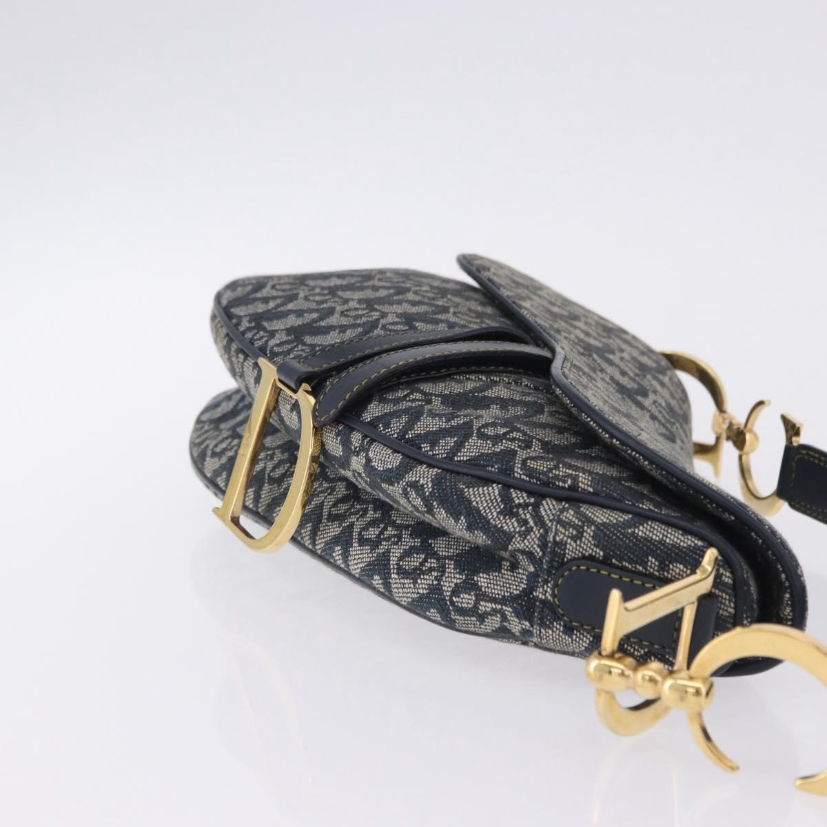 Christian Dior Trotter Canvas Saddle Shoulder Bag Navy Gold Tone Auth ka6200V