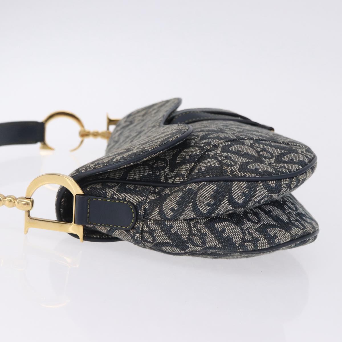 Christian Dior Trotter Canvas Saddle Shoulder Bag Navy Gold Tone Auth ka6200V