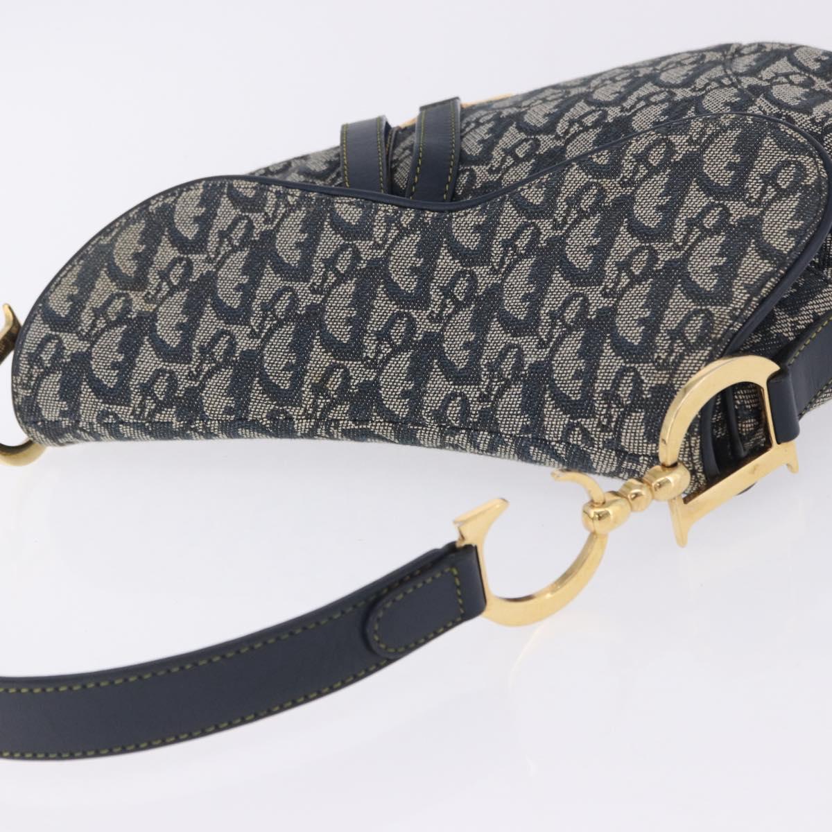 Christian Dior Trotter Canvas Saddle Shoulder Bag Navy Gold Tone Auth ka6200V