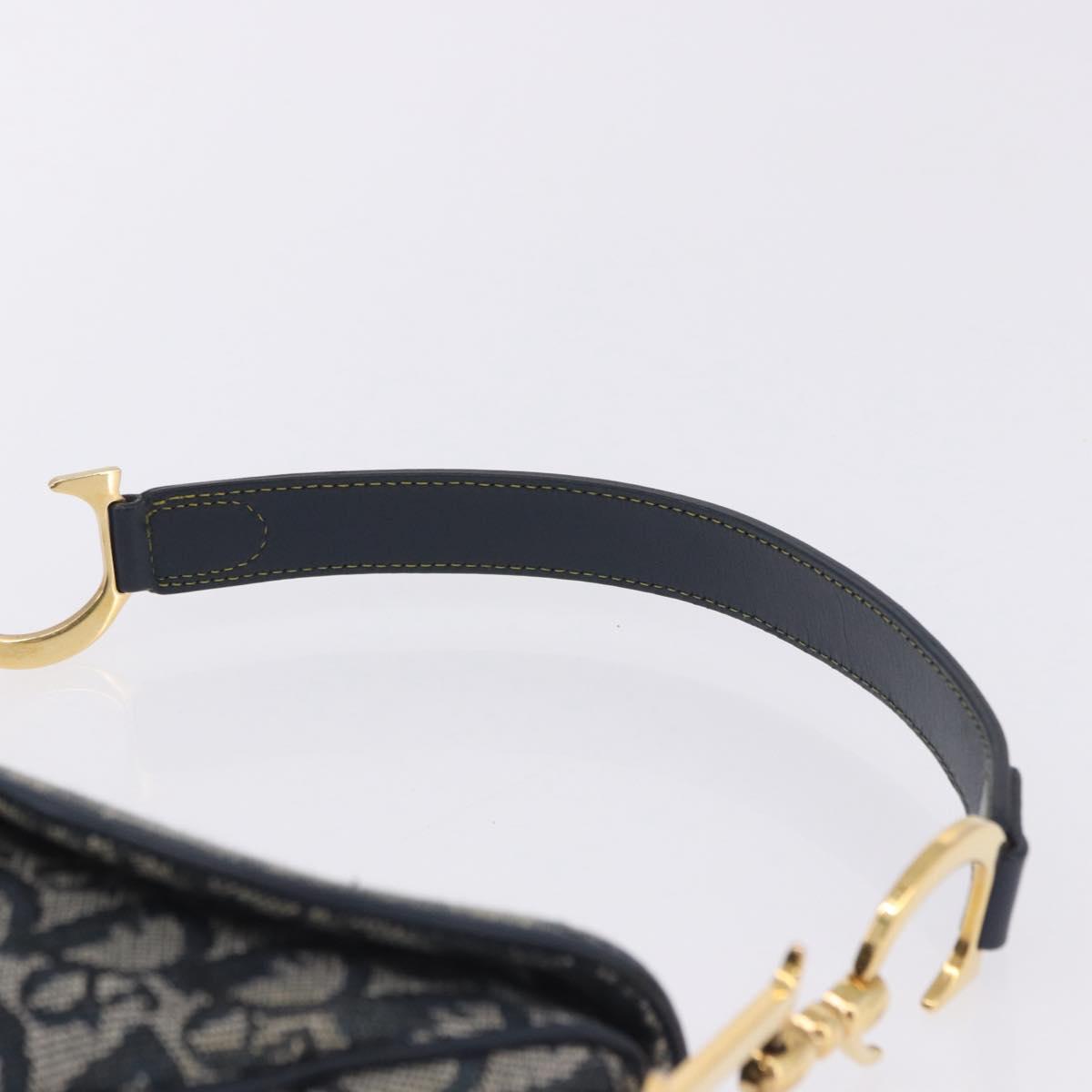 Christian Dior Trotter Canvas Saddle Shoulder Bag Navy Gold Tone Auth ka6200V