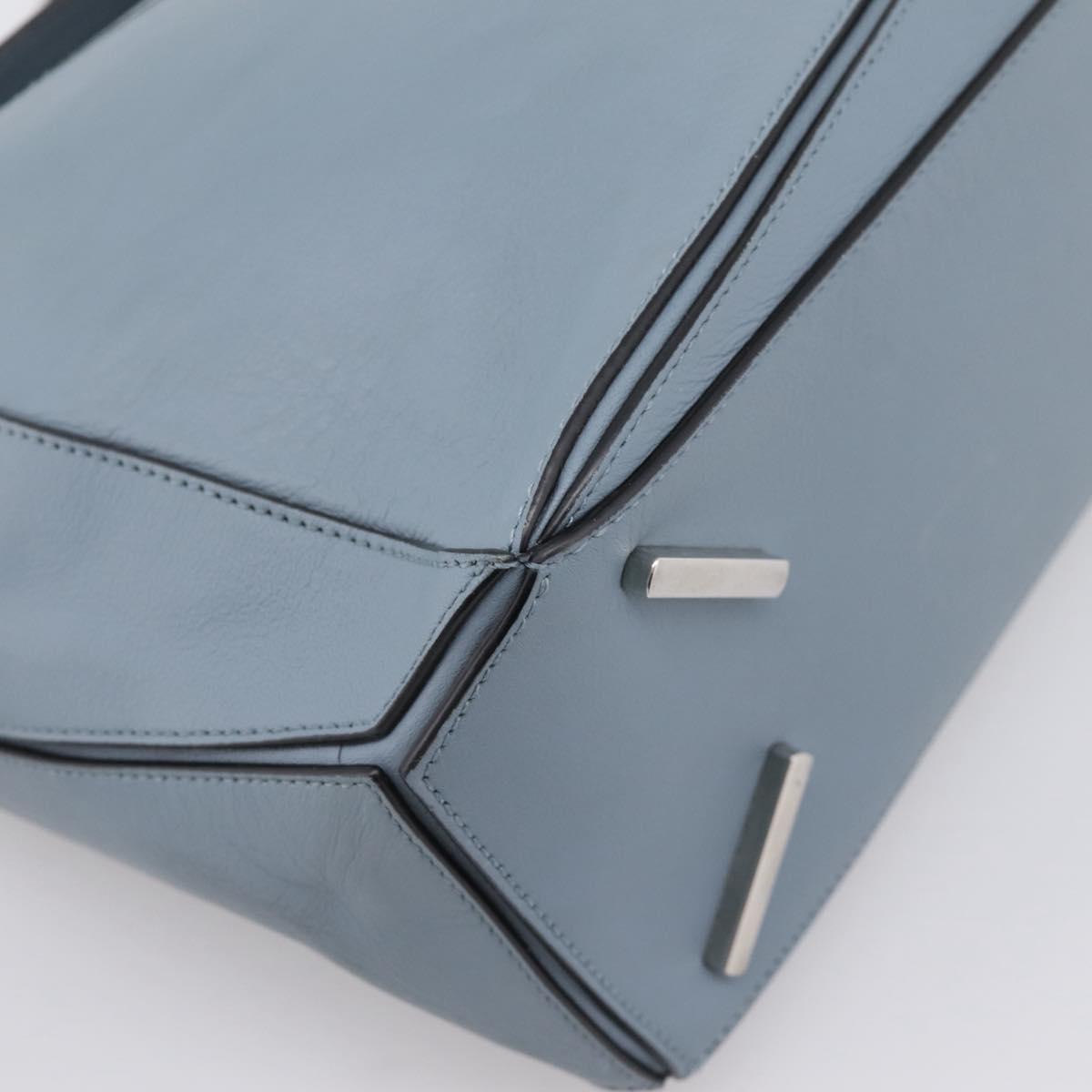 LOEWE Puzzle Bag Hand Bag Leather 2way Light Blue Silver Auth ka6201V