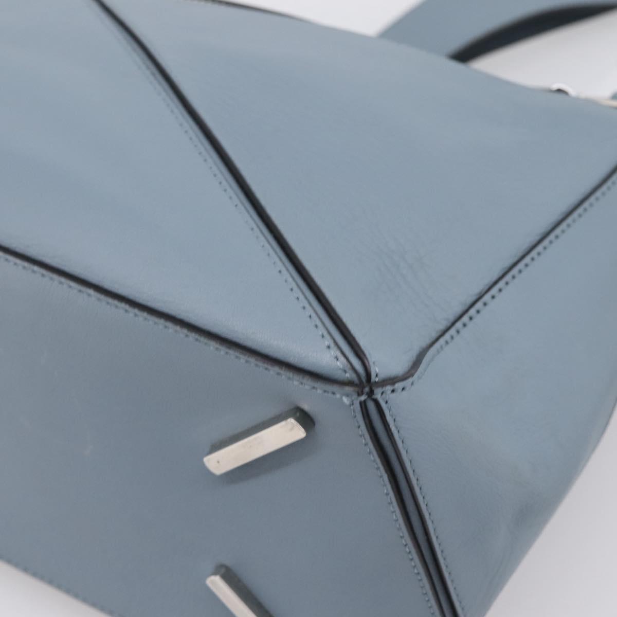 LOEWE Puzzle Bag Hand Bag Leather 2way Light Blue Silver Auth ka6201V