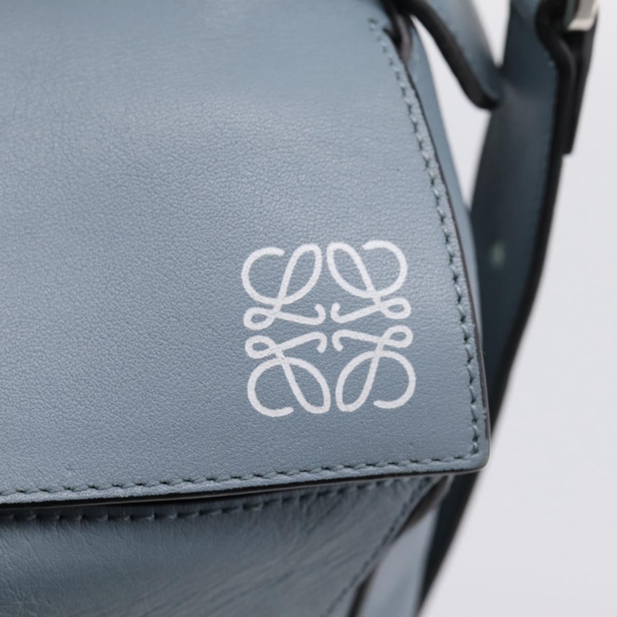 LOEWE Puzzle Bag Hand Bag Leather 2way Light Blue Silver Auth ka6201V