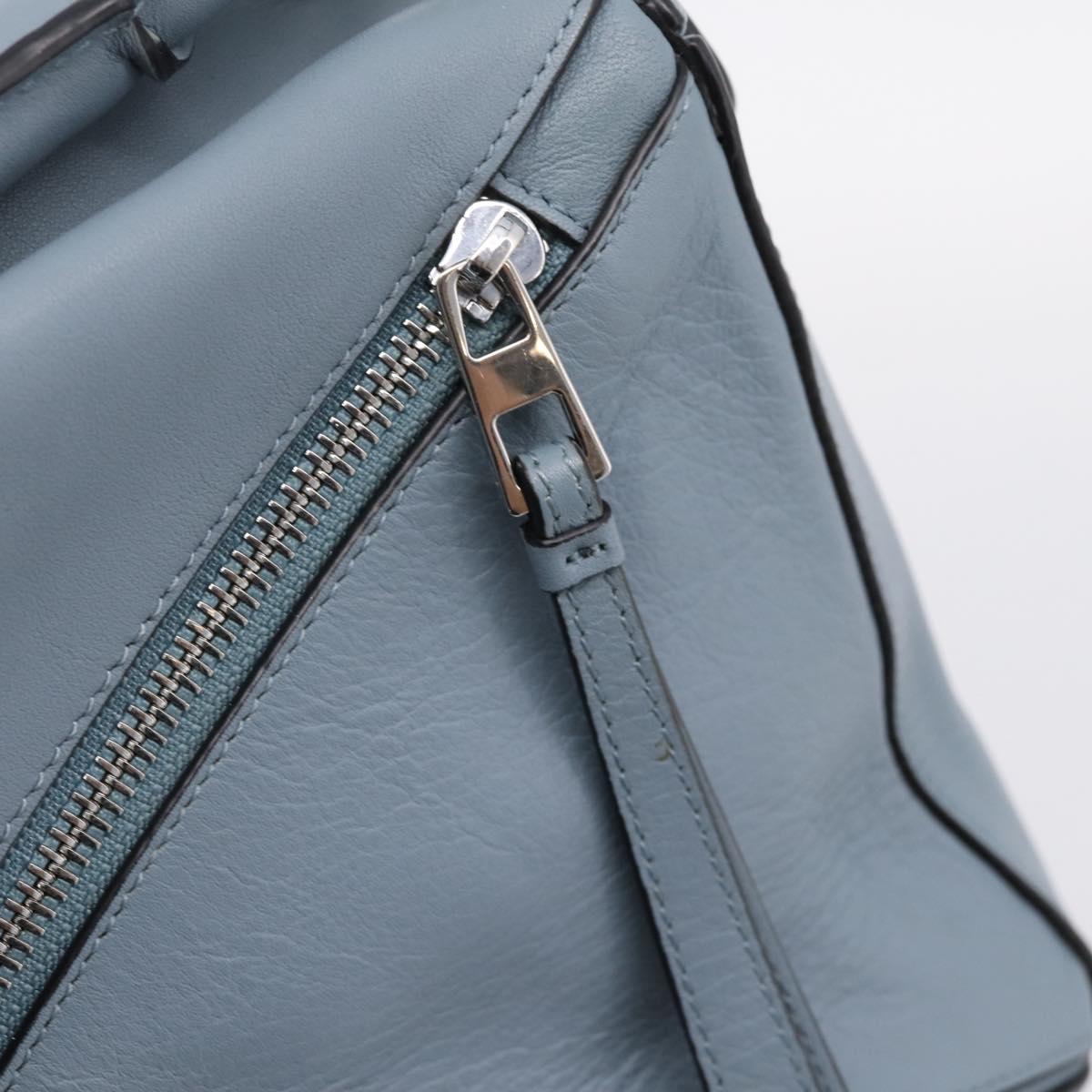 LOEWE Puzzle Bag Hand Bag Leather 2way Light Blue Silver Auth ka6201V