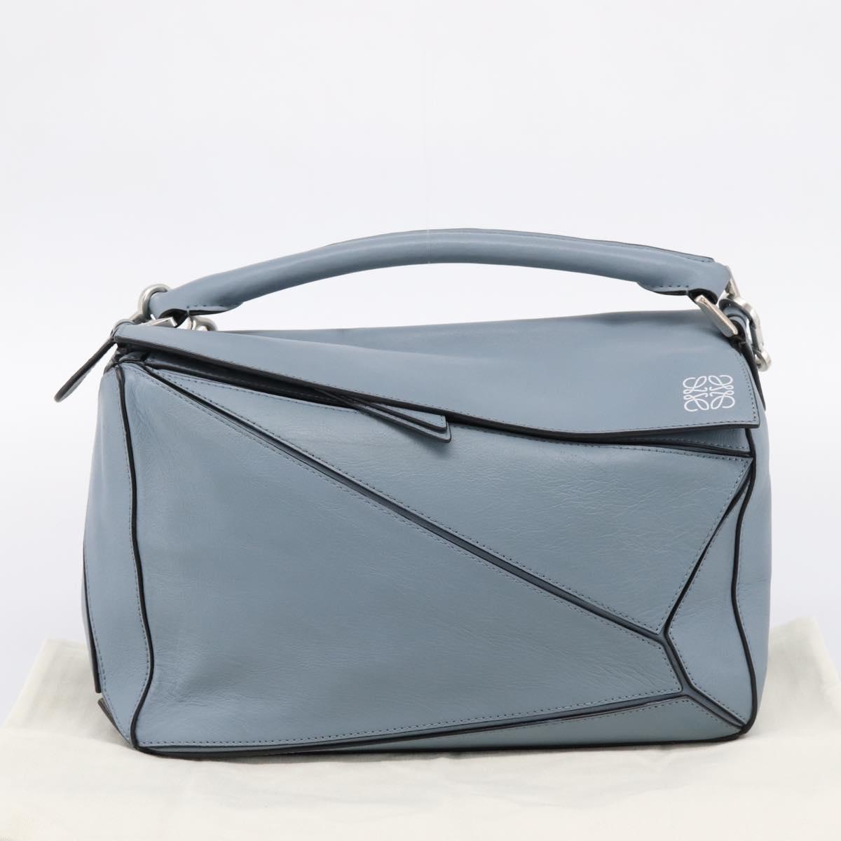 LOEWE Puzzle Bag Hand Bag Leather 2way Light Blue Silver Auth ka6201V