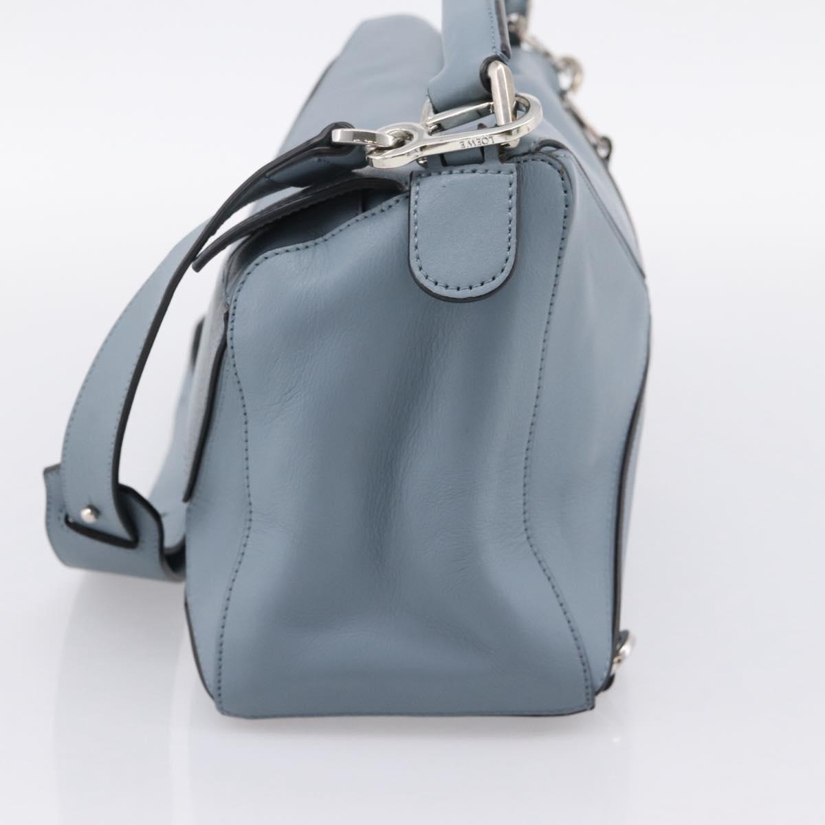 LOEWE Puzzle Bag Hand Bag Leather 2way Light Blue Silver Auth ka6201V