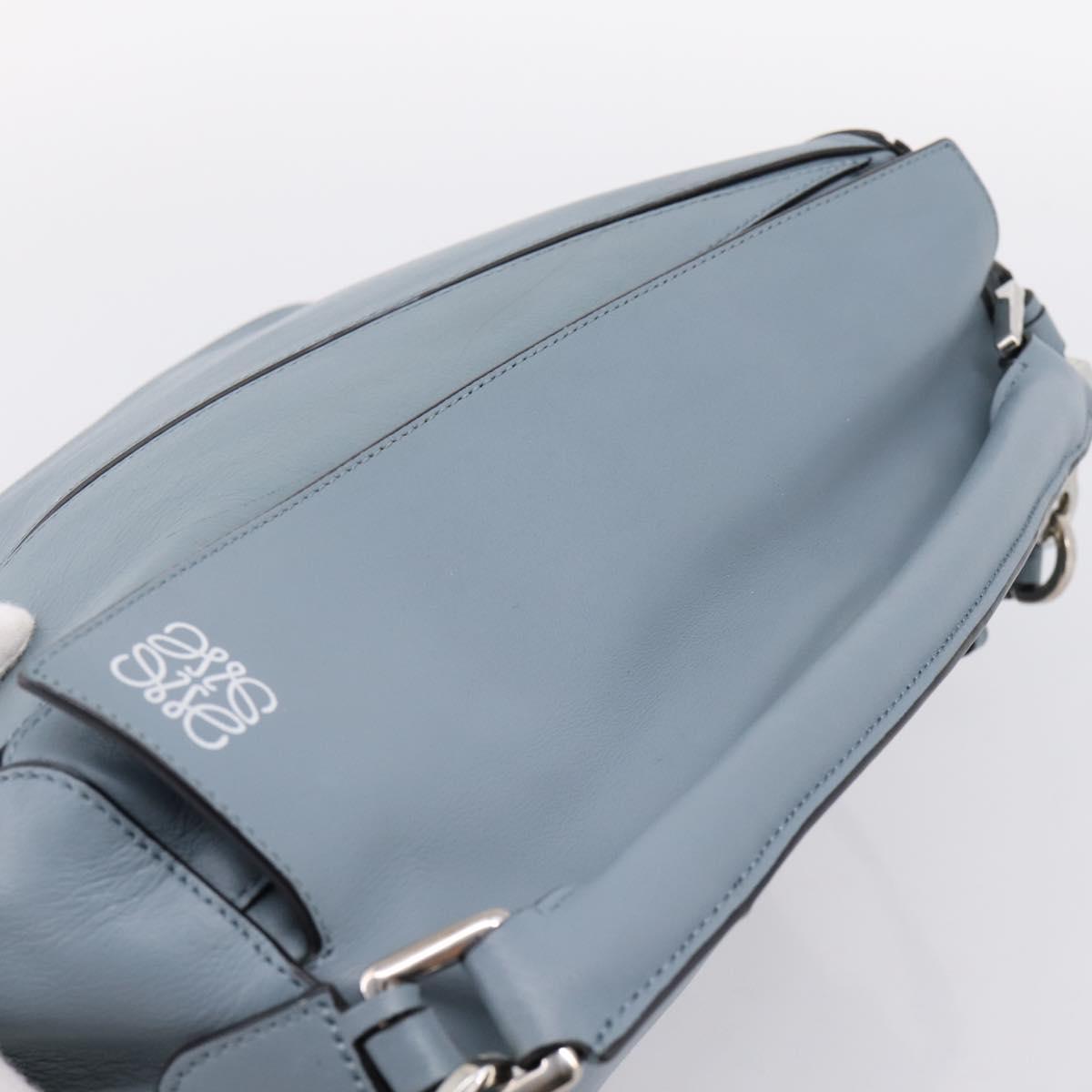 LOEWE Puzzle Bag Hand Bag Leather 2way Light Blue Silver Auth ka6201V