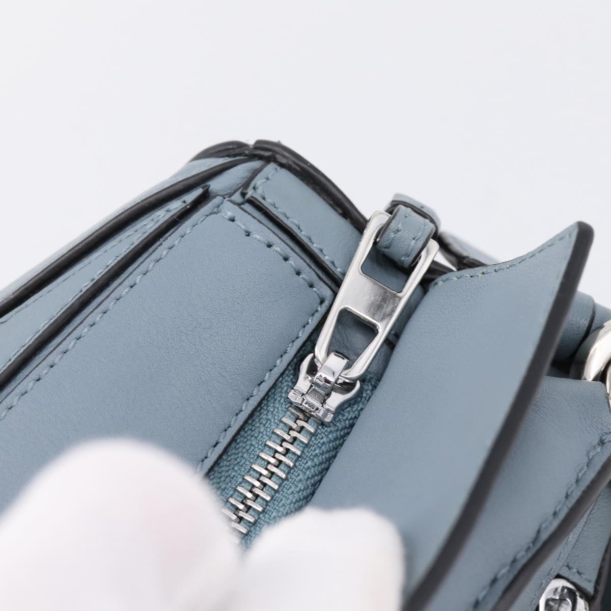 LOEWE Puzzle Bag Hand Bag Leather 2way Light Blue Silver Auth ka6201V