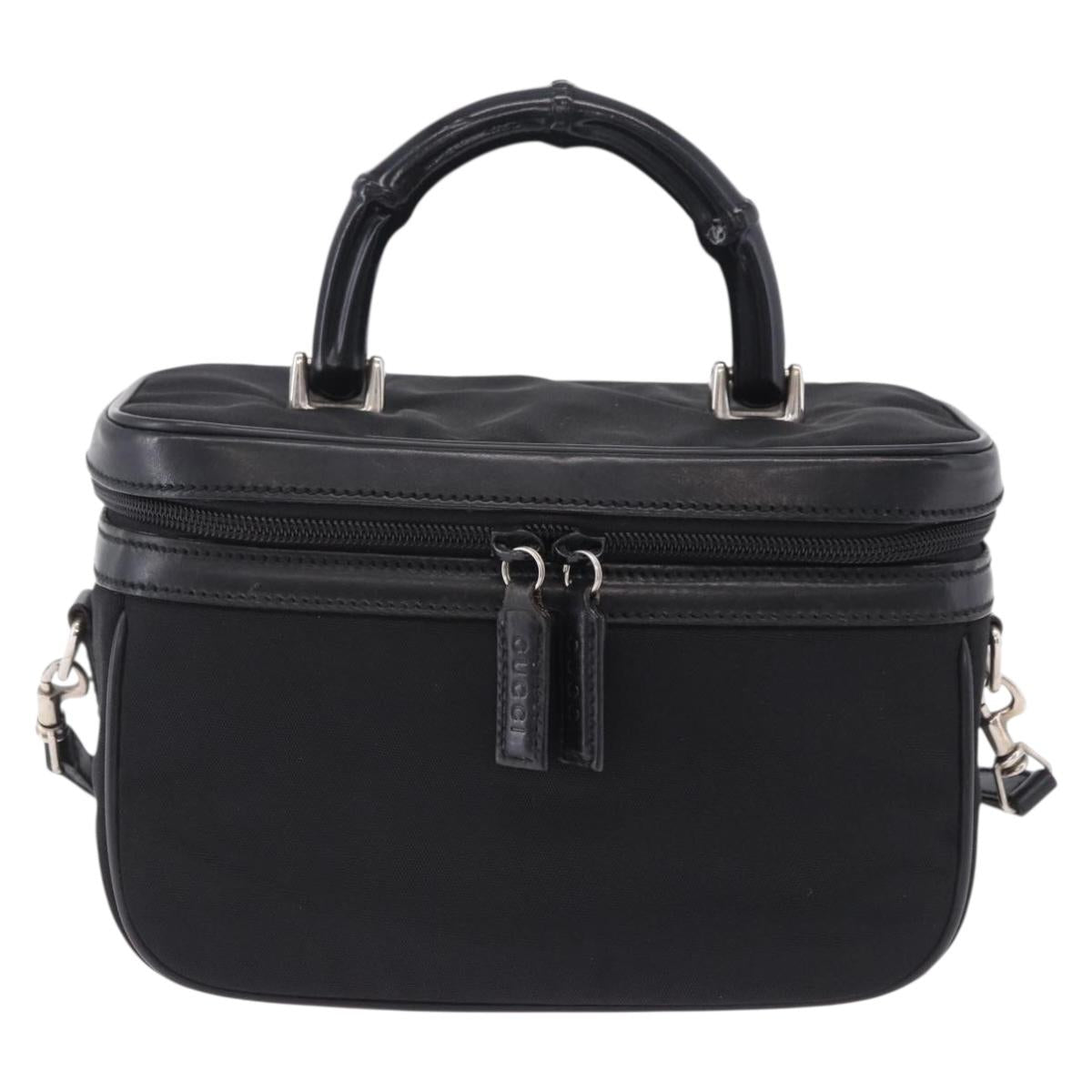 GUCCI Bamboo Vanity Hand Bag Nylon 2way Black Silver 013 2490 Auth ka6203