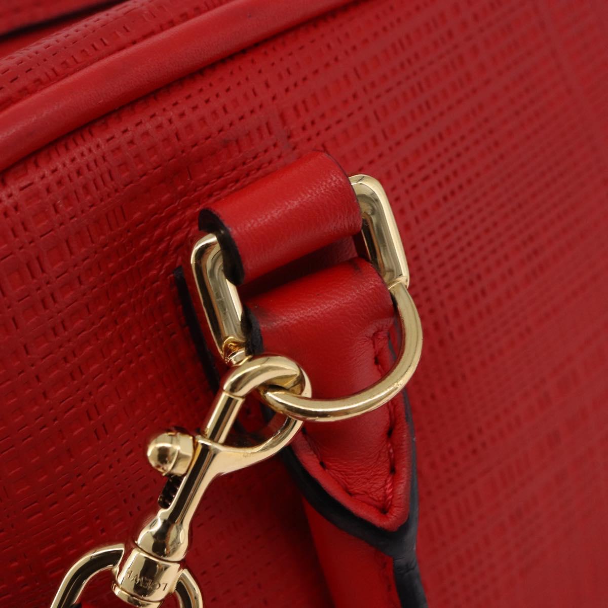 LOEWE Hand Bag Leather 2way Red Gold Tone Auth ka6204V