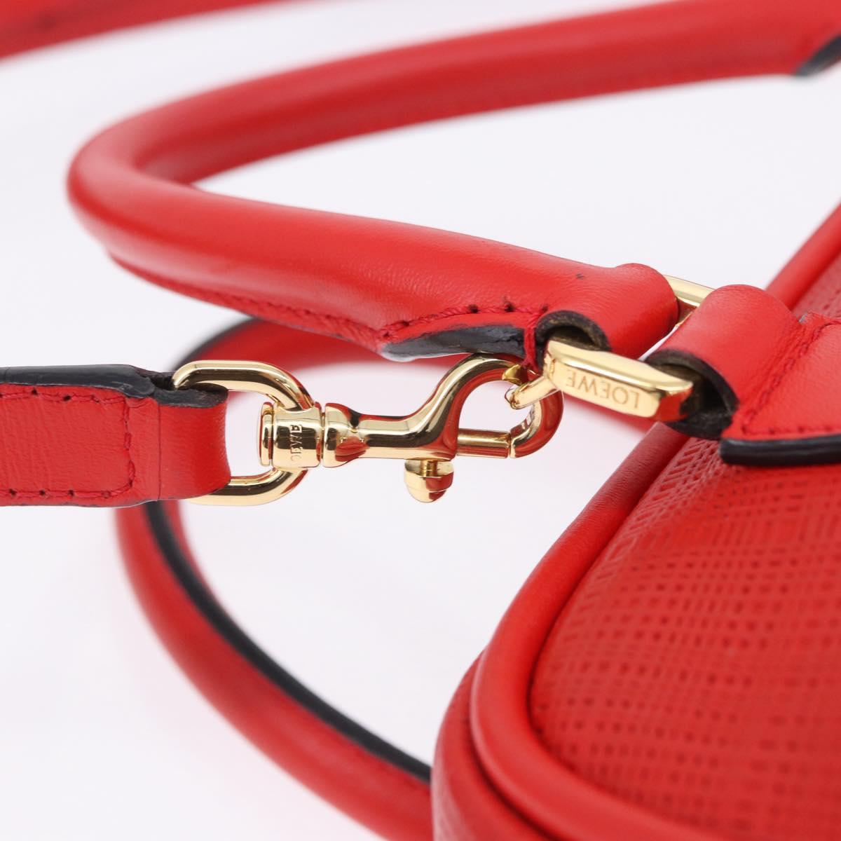 LOEWE Hand Bag Leather 2way Red Gold Tone Auth ka6204V