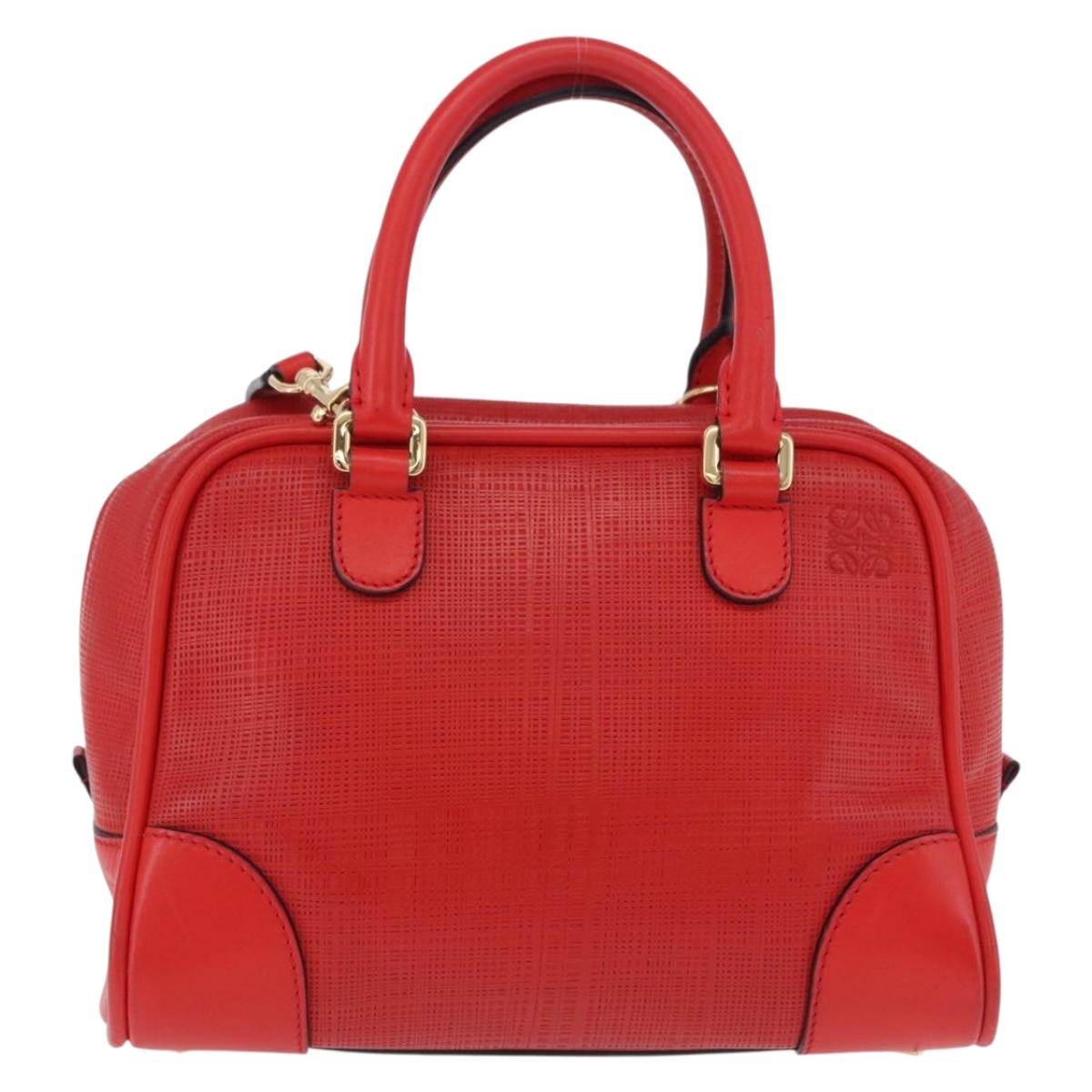 LOEWE Hand Bag Leather 2way Red Gold Tone Auth ka6204V