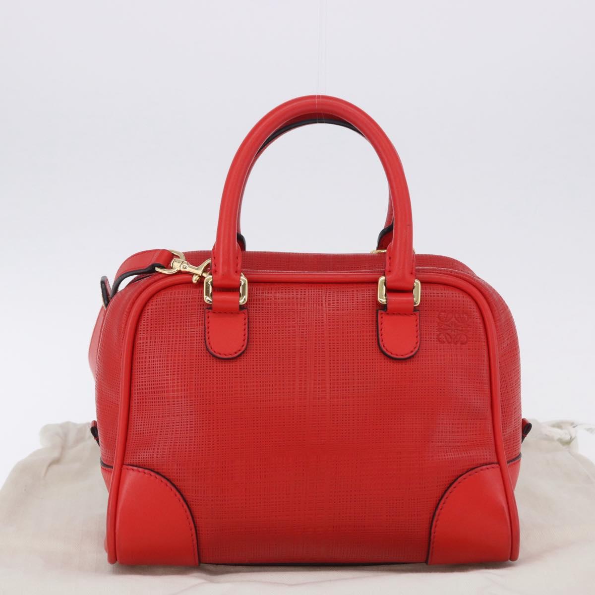 LOEWE Hand Bag Leather 2way Red Gold Tone Auth ka6204V