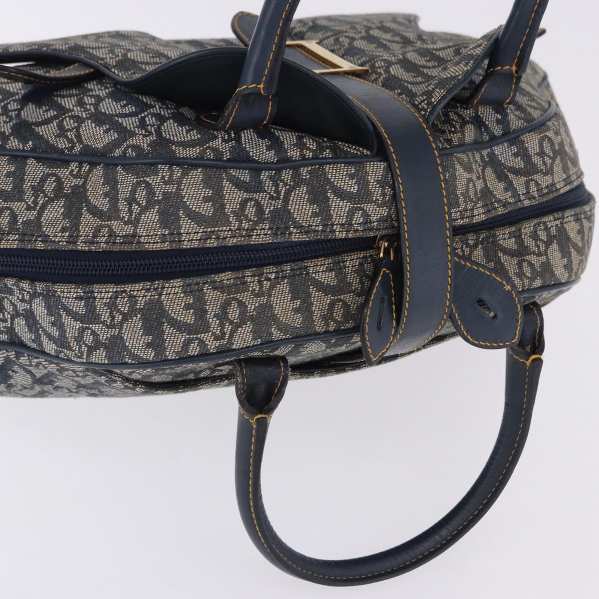 Christian Dior Trotter Canvas Double Saddle Hand Bag Navy Gold Tone Auth ka6207