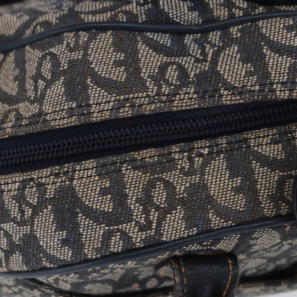 Christian Dior Trotter Canvas Double Saddle Hand Bag Navy Gold Tone Auth ka6207