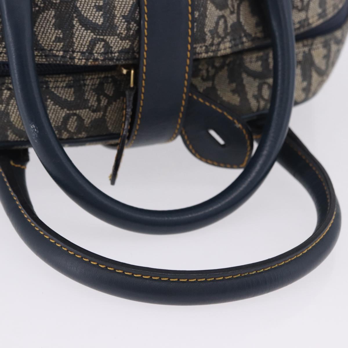 Christian Dior Trotter Canvas Double Saddle Hand Bag Navy Gold Tone Auth ka6207