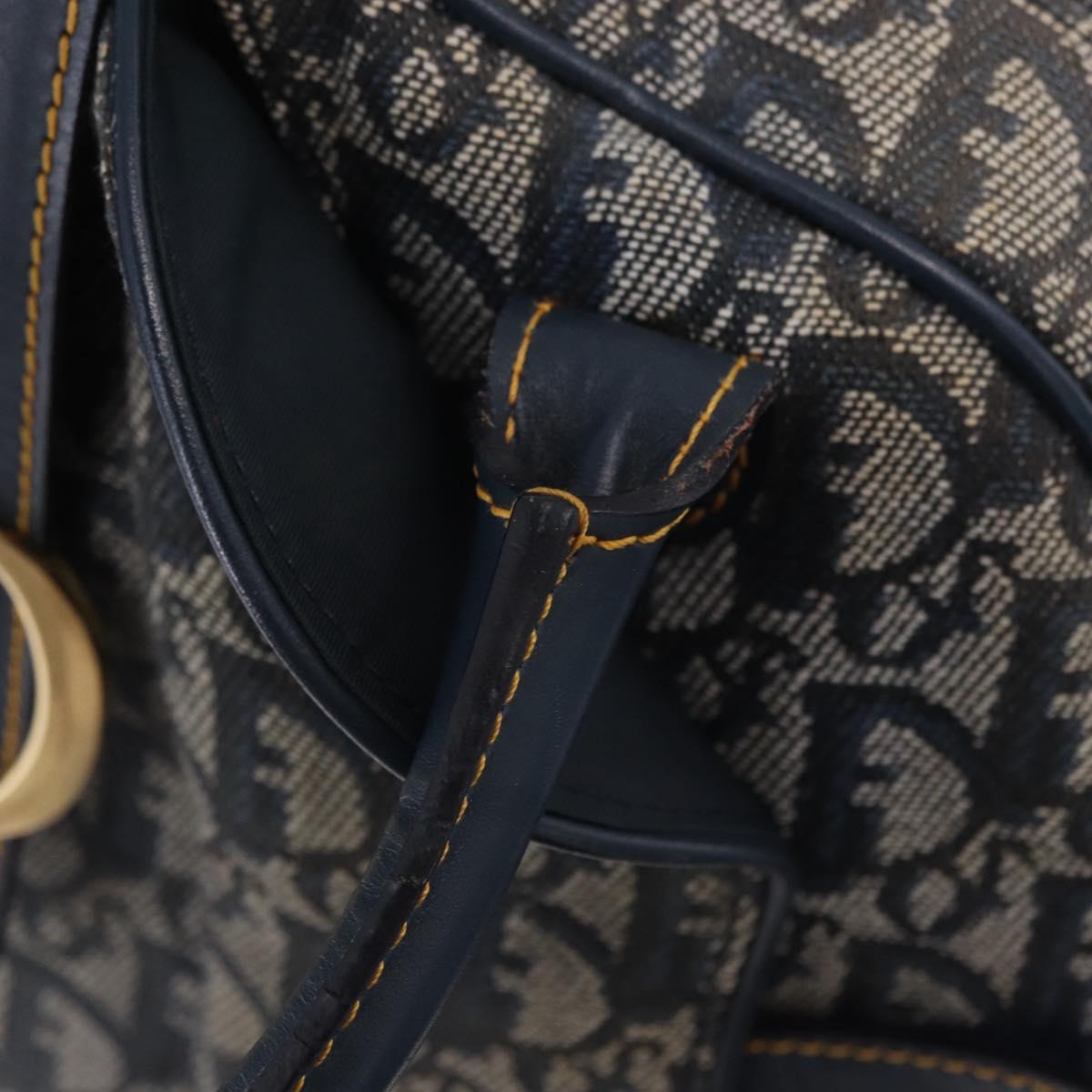 Christian Dior Trotter Canvas Double Saddle Hand Bag Navy Gold Tone Auth ka6207