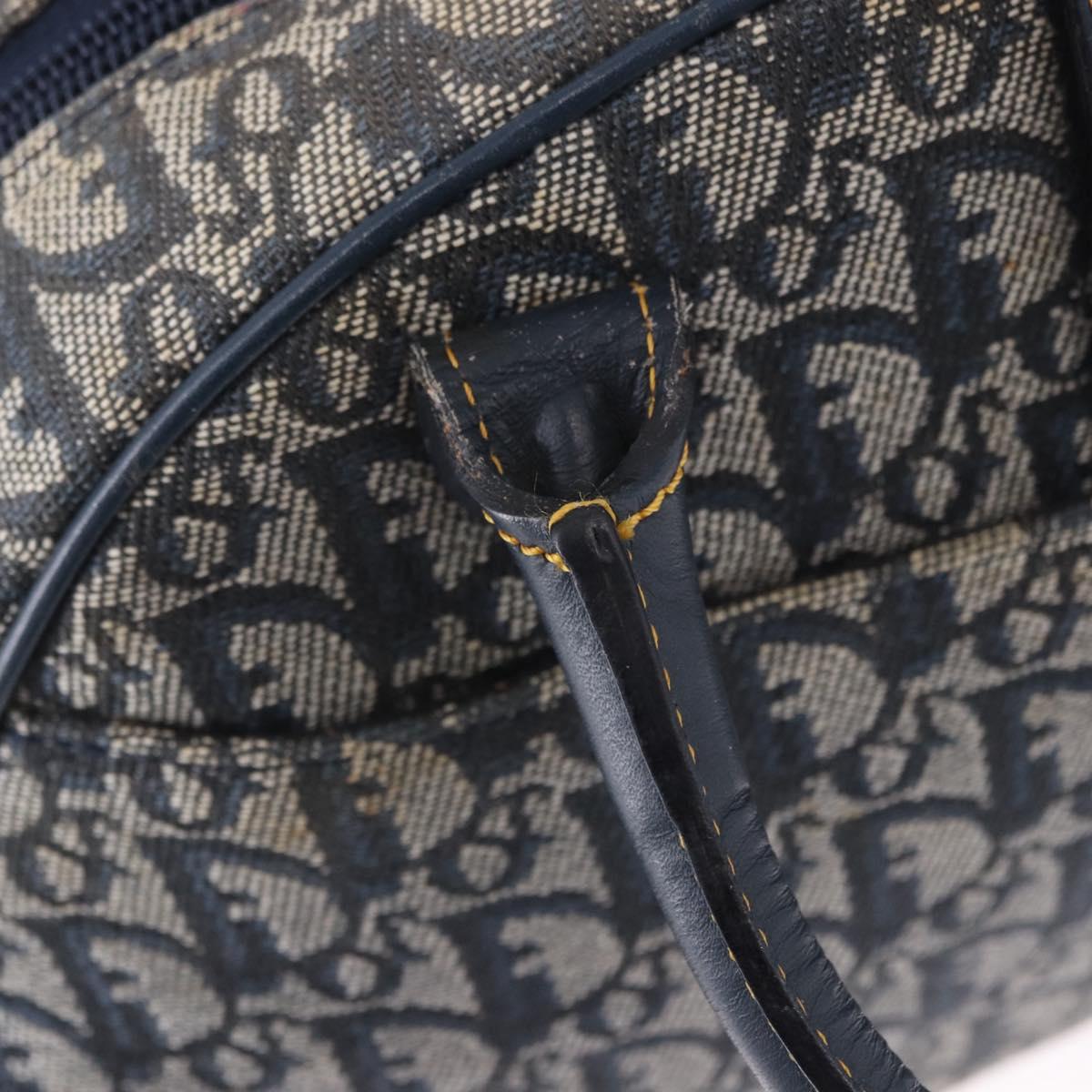 Christian Dior Trotter Canvas Double Saddle Hand Bag Navy Gold Tone Auth ka6207