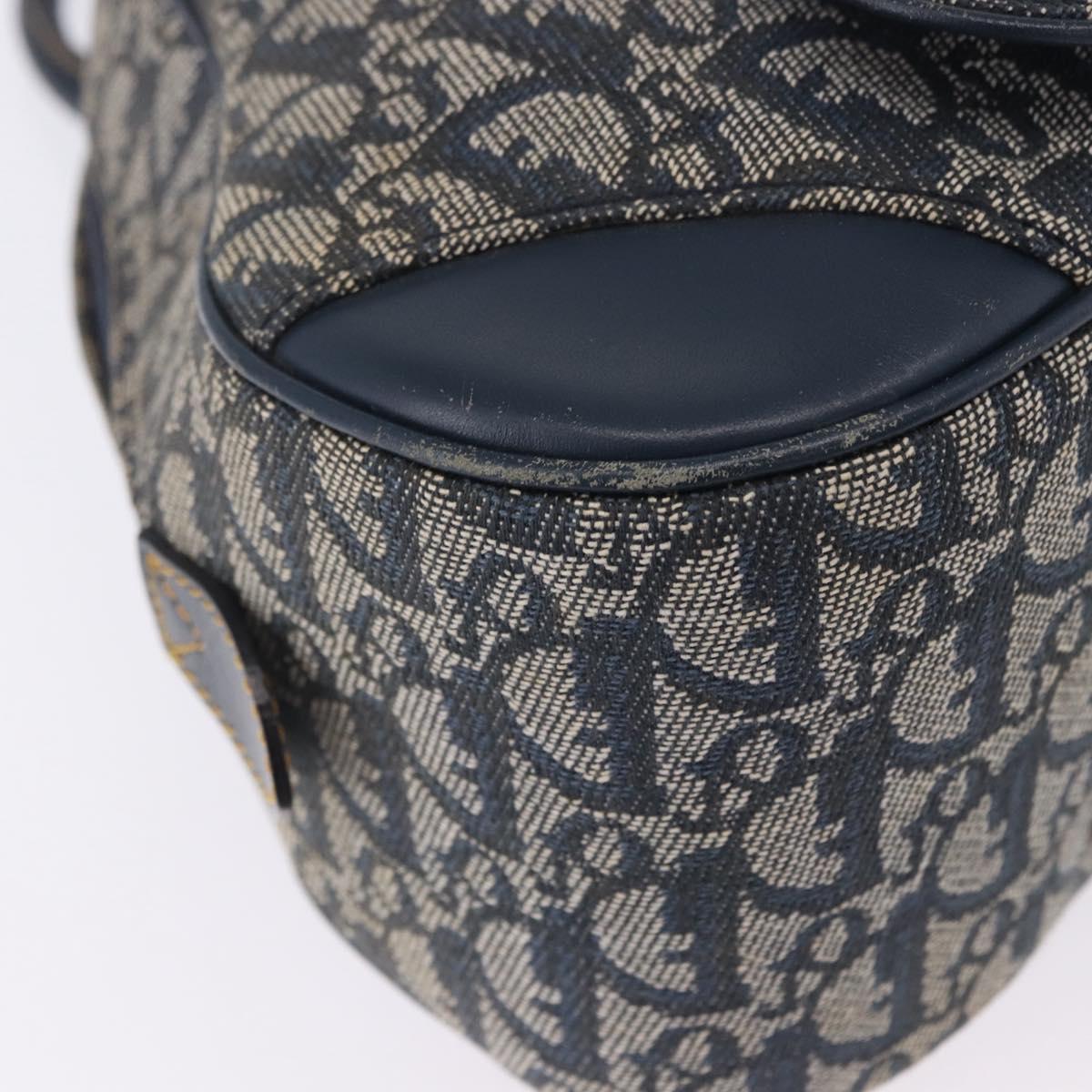 Christian Dior Trotter Canvas Double Saddle Hand Bag Navy Gold Tone Auth ka6207