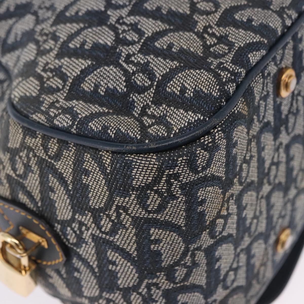 Christian Dior Trotter Canvas Double Saddle Hand Bag Navy Gold Tone Auth ka6207